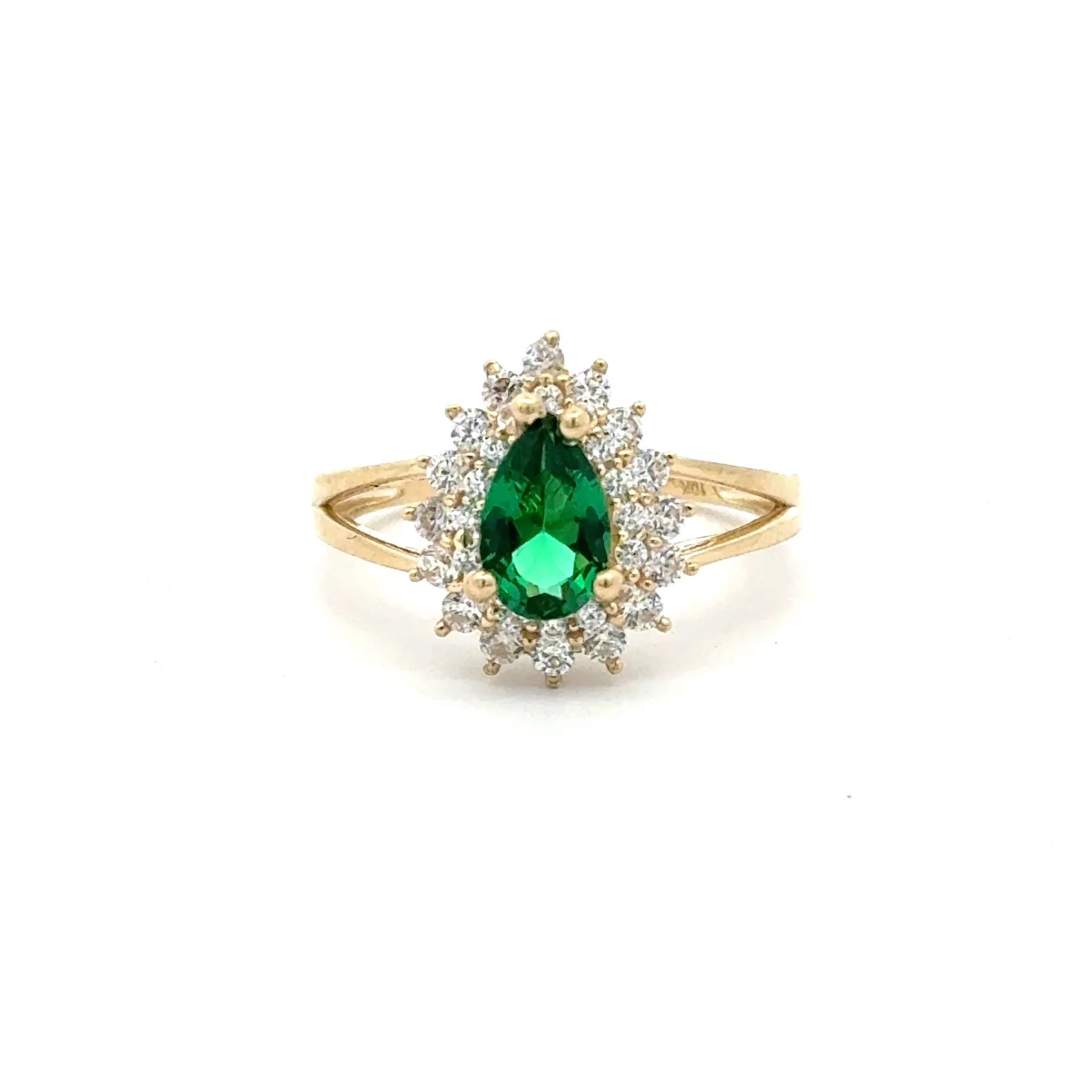 Ring Floral Women Green Teardrop Stone 6.5 1.5mm 10K - Image 3
