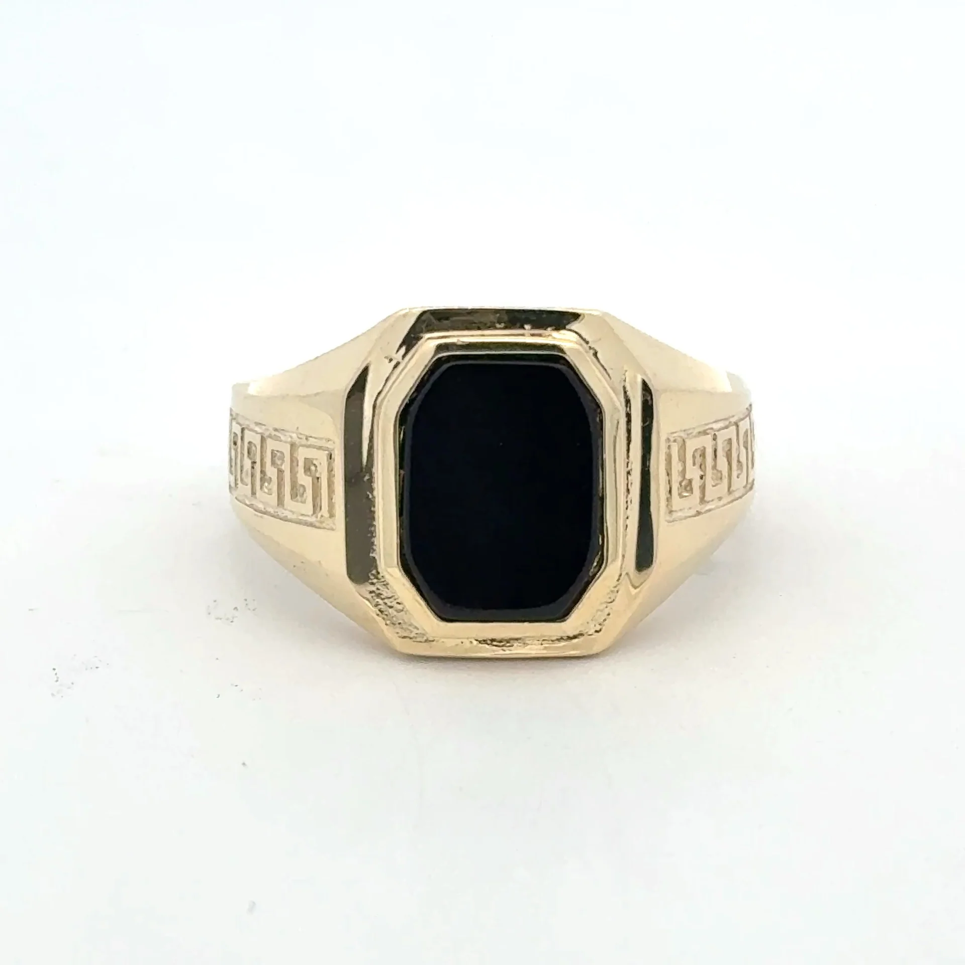 Ring Greek Key and Dollar Sign on Onyx 10.5 4mm 10K