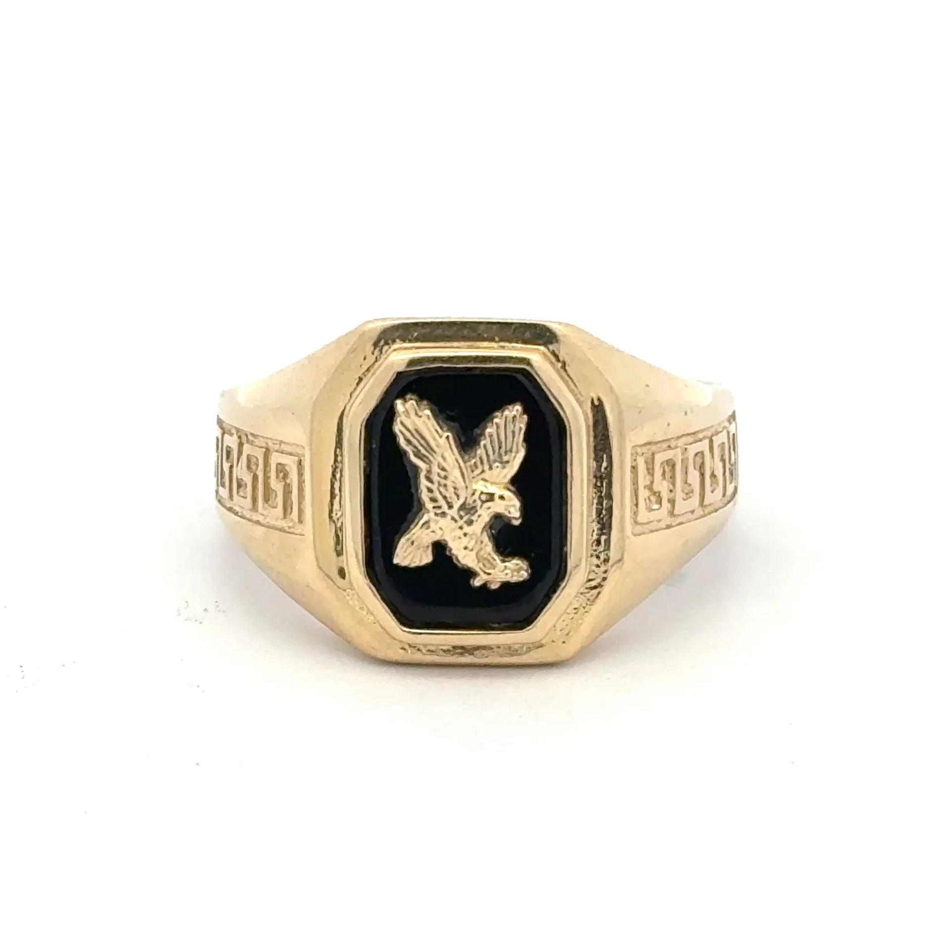 Ring Greek Key and Latin Cross on Onyx 10.5 4mm 10K