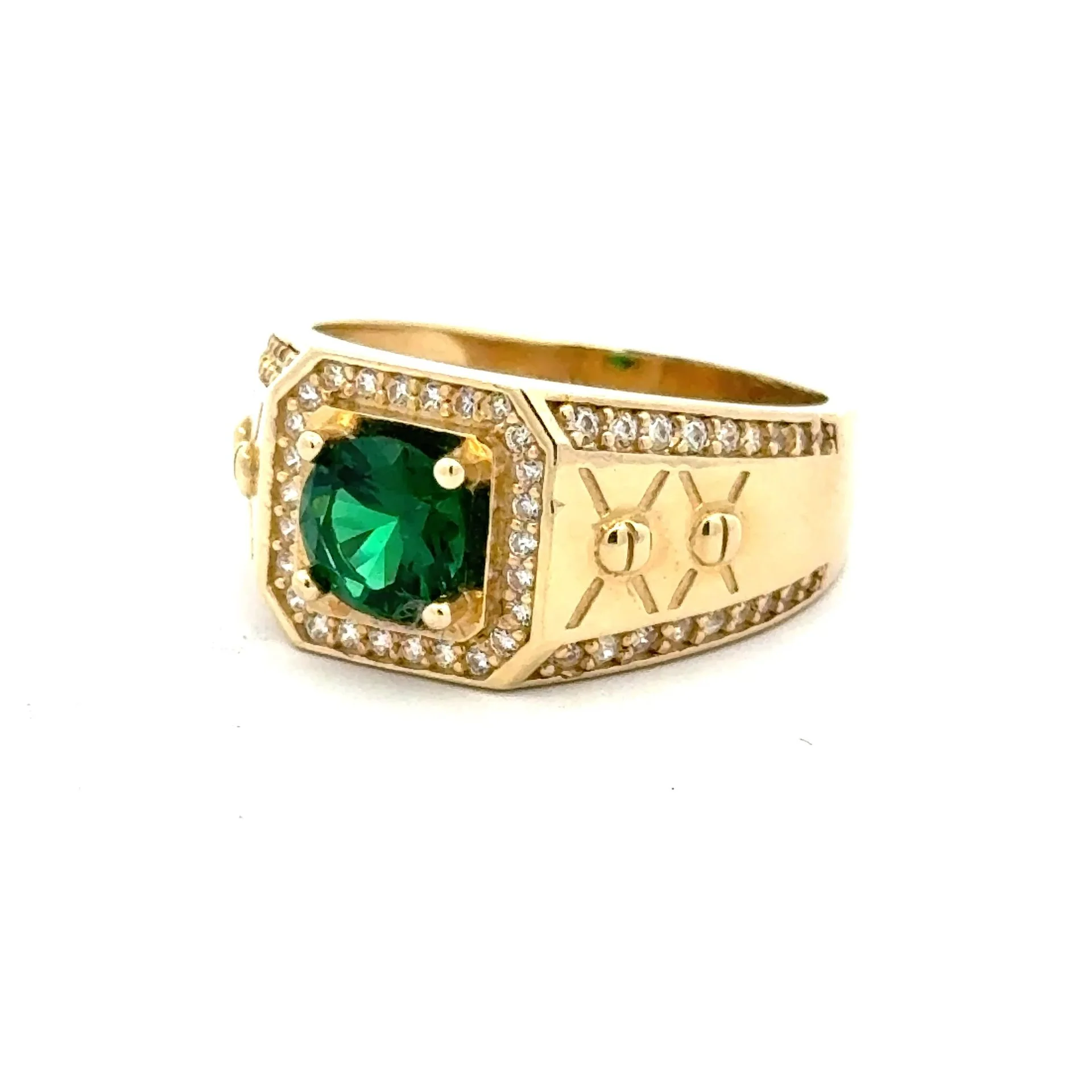 Ring Knot in DBL Ch-Set CZ & Halo Green Round Stone 11 4mm 10K - Image 2