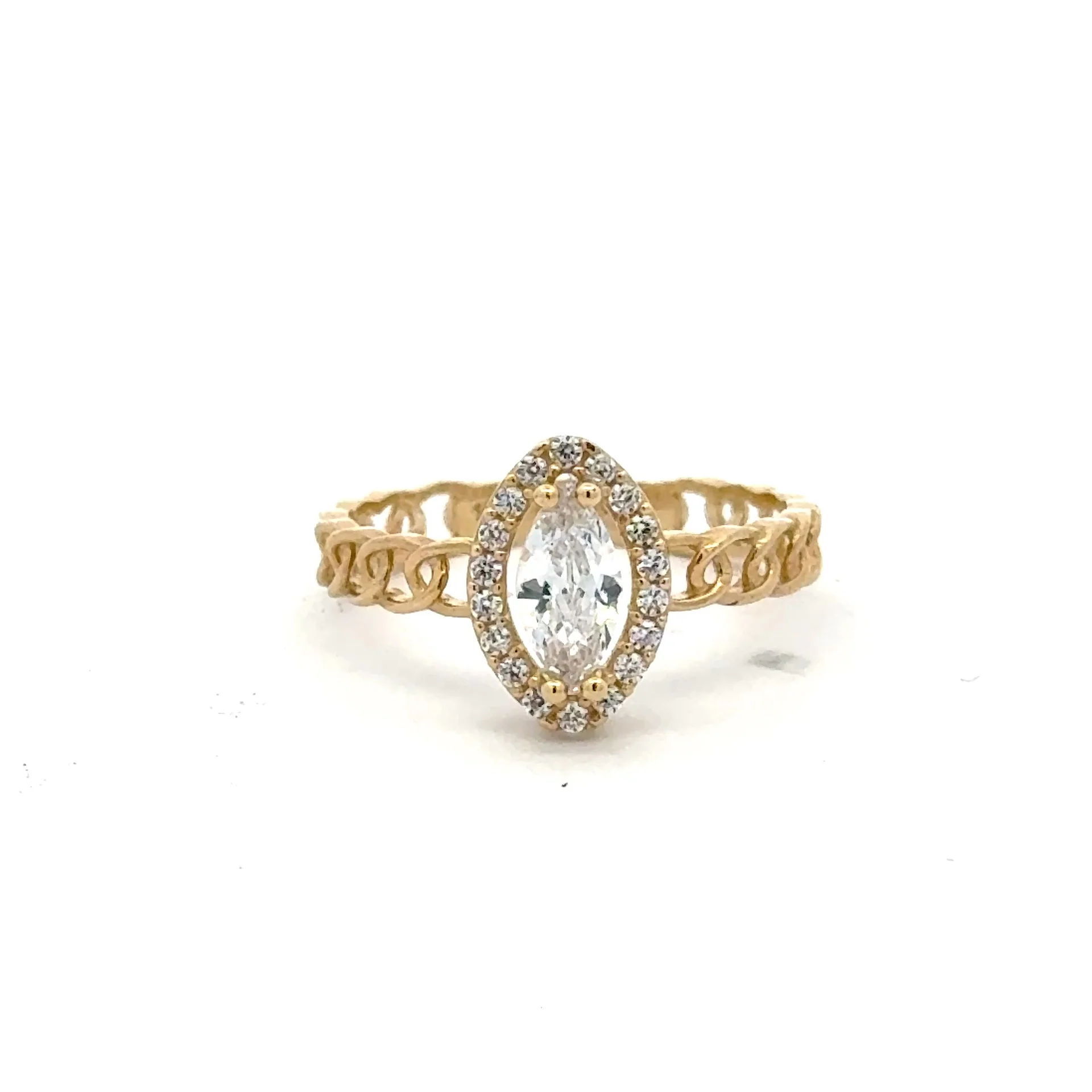 Ring Link Band Cat Eye Stone and CZ 7 2.5mm 10K