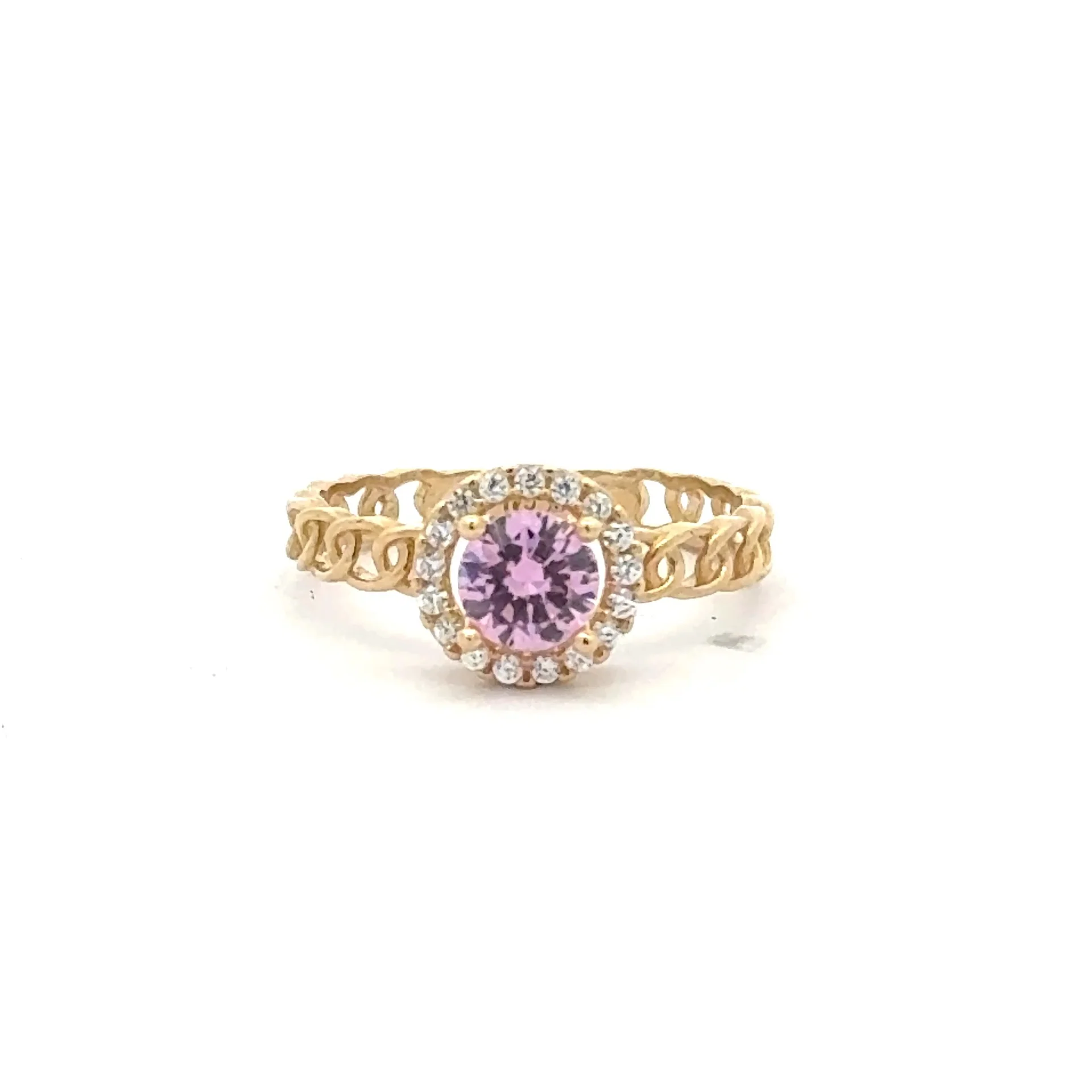 Ring Link Band Rose Round Stone and CZ 7 2.5mm 10K - Image 2