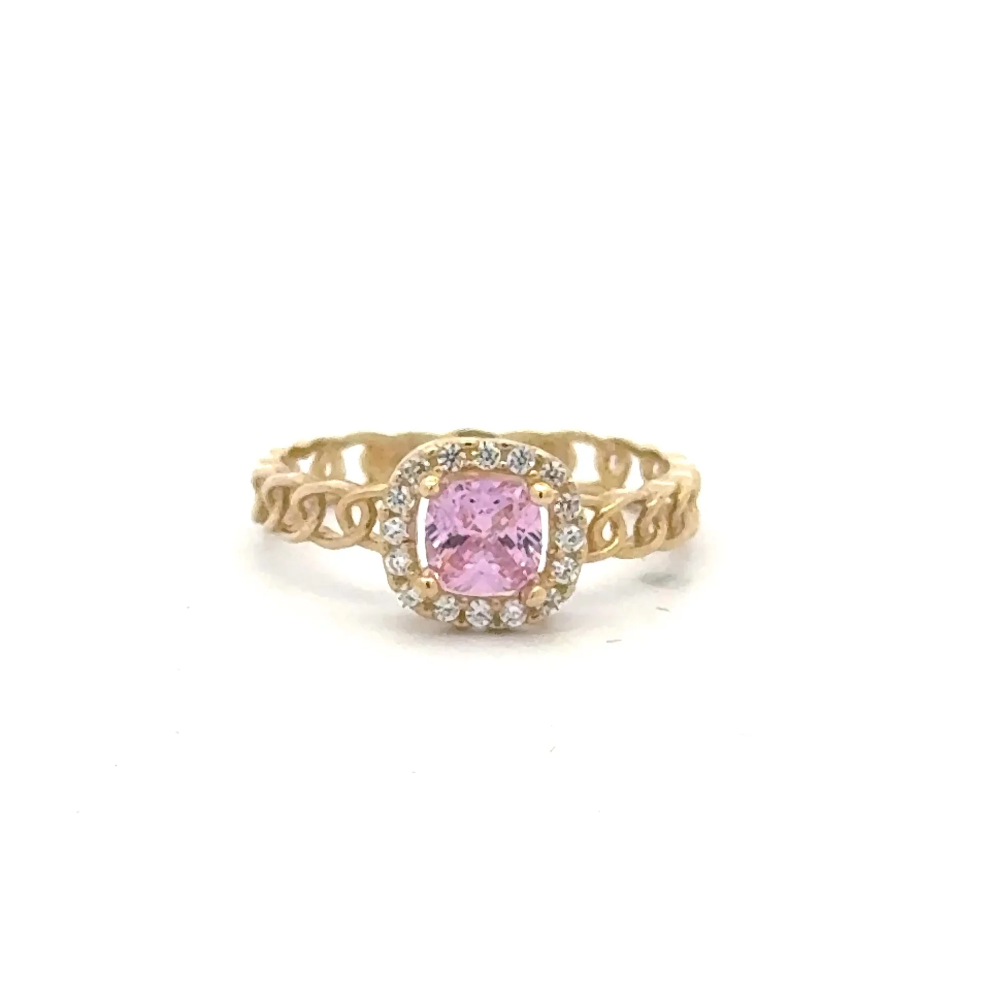 Ring Link Band Rose Square Stone and CZ 7 2.5mm 10K - Image 2