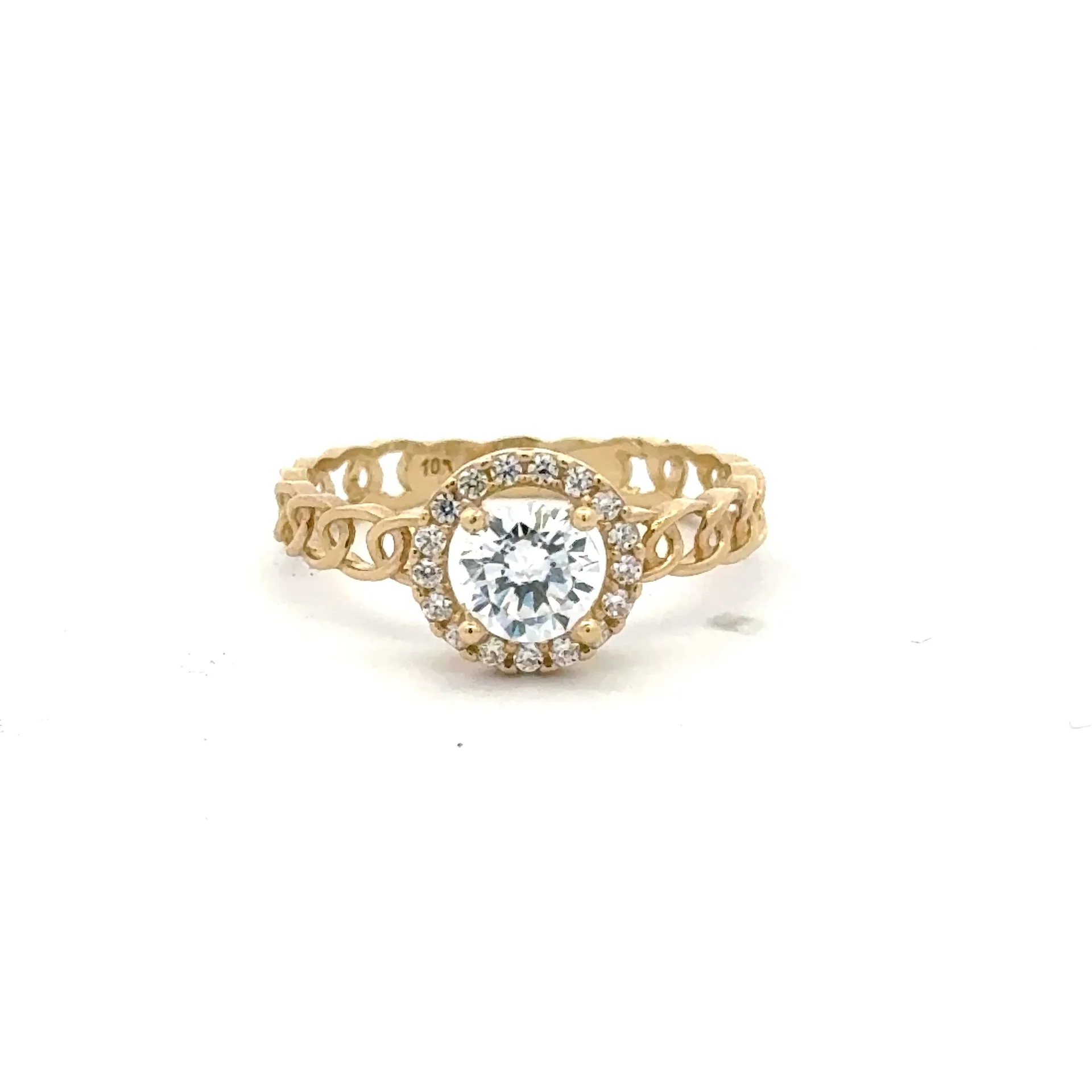 Ring Link Band Round Stone and CZ 7 2mm 10K - Image 3