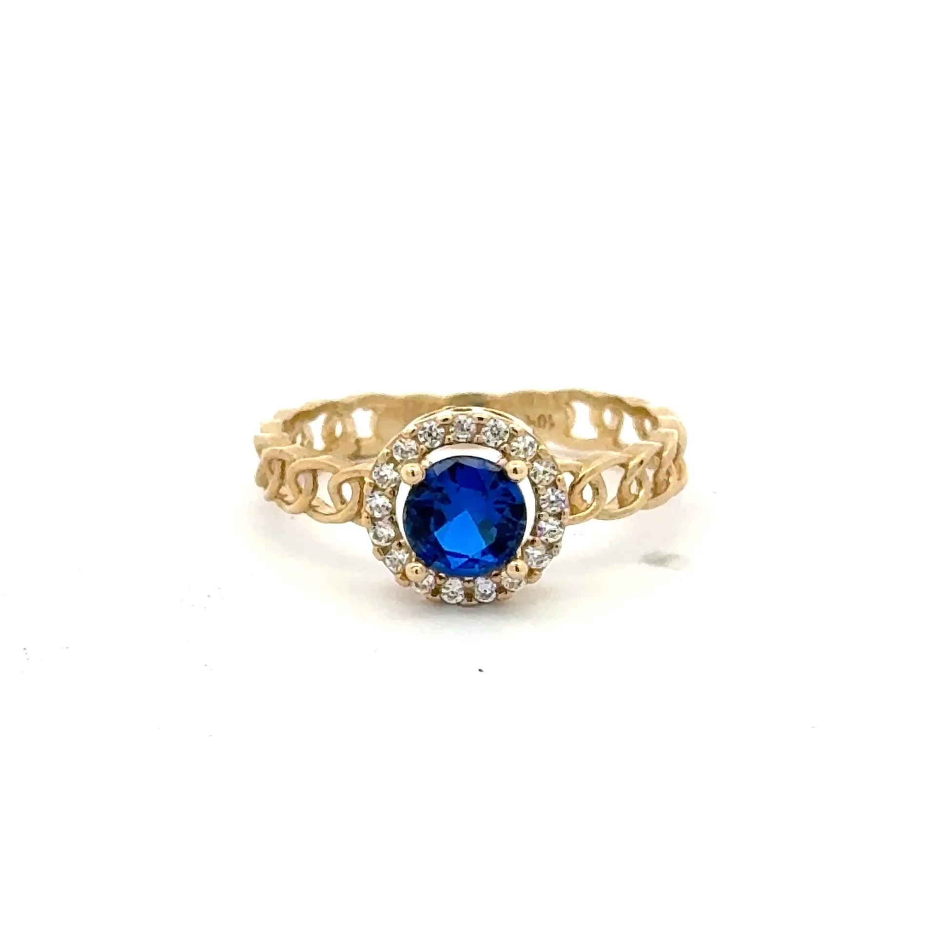 Ring Link Band Royal Blue Round Stone and CZ 7 2.5mm 10K - Image 2