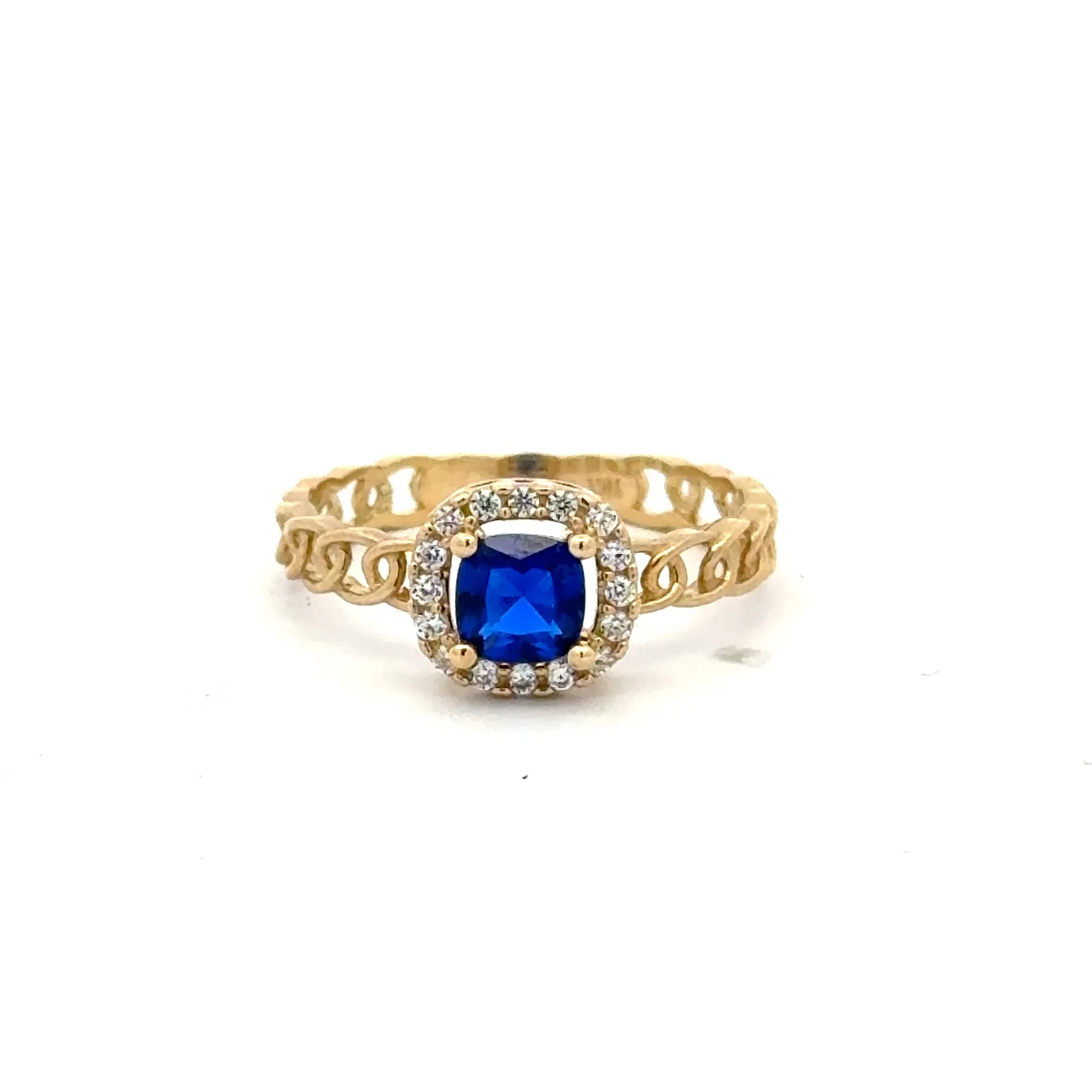 Ring Link Band Royal Blue Square Stone and CZ 7 2.5mm 10K - Image 4