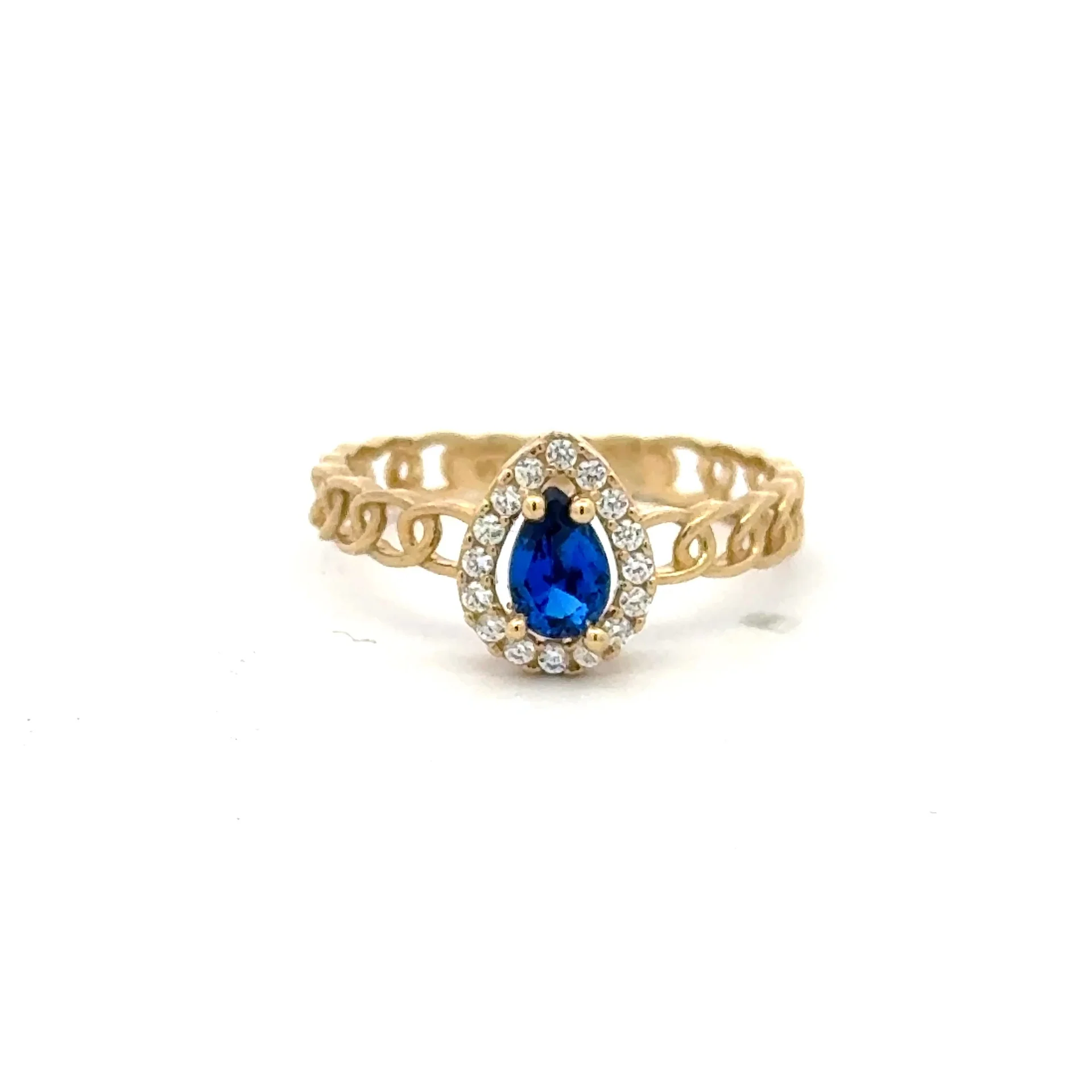 Ring Link Band Royal Blue Teardrop Stone and CZ 7 2.5mm 10K - Image 3