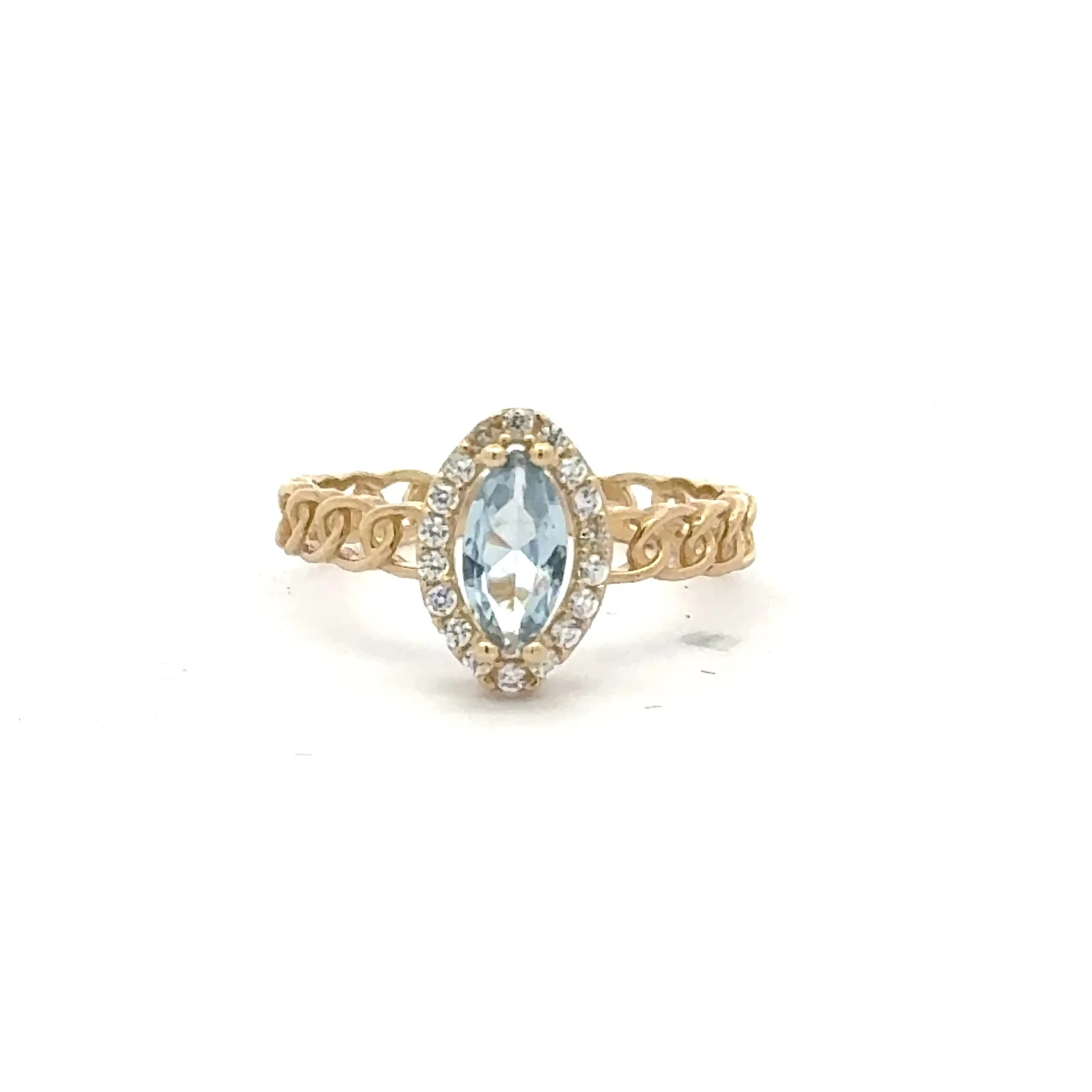 Ring Link Band Sky Blue Cat Eye Stone and CZ 6.5 2.5mm 10K - Image 2
