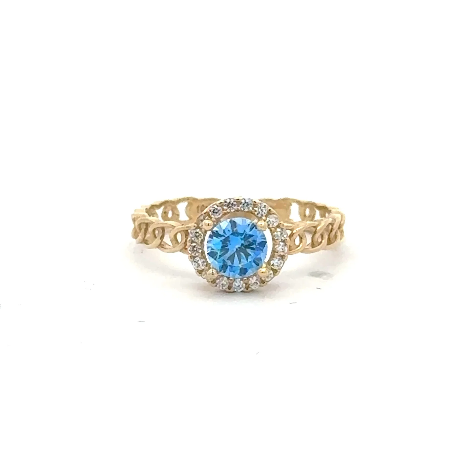 Ring Link Band Sky Blue Round Stone and CZ 7 2.5mm 10K - Image 2