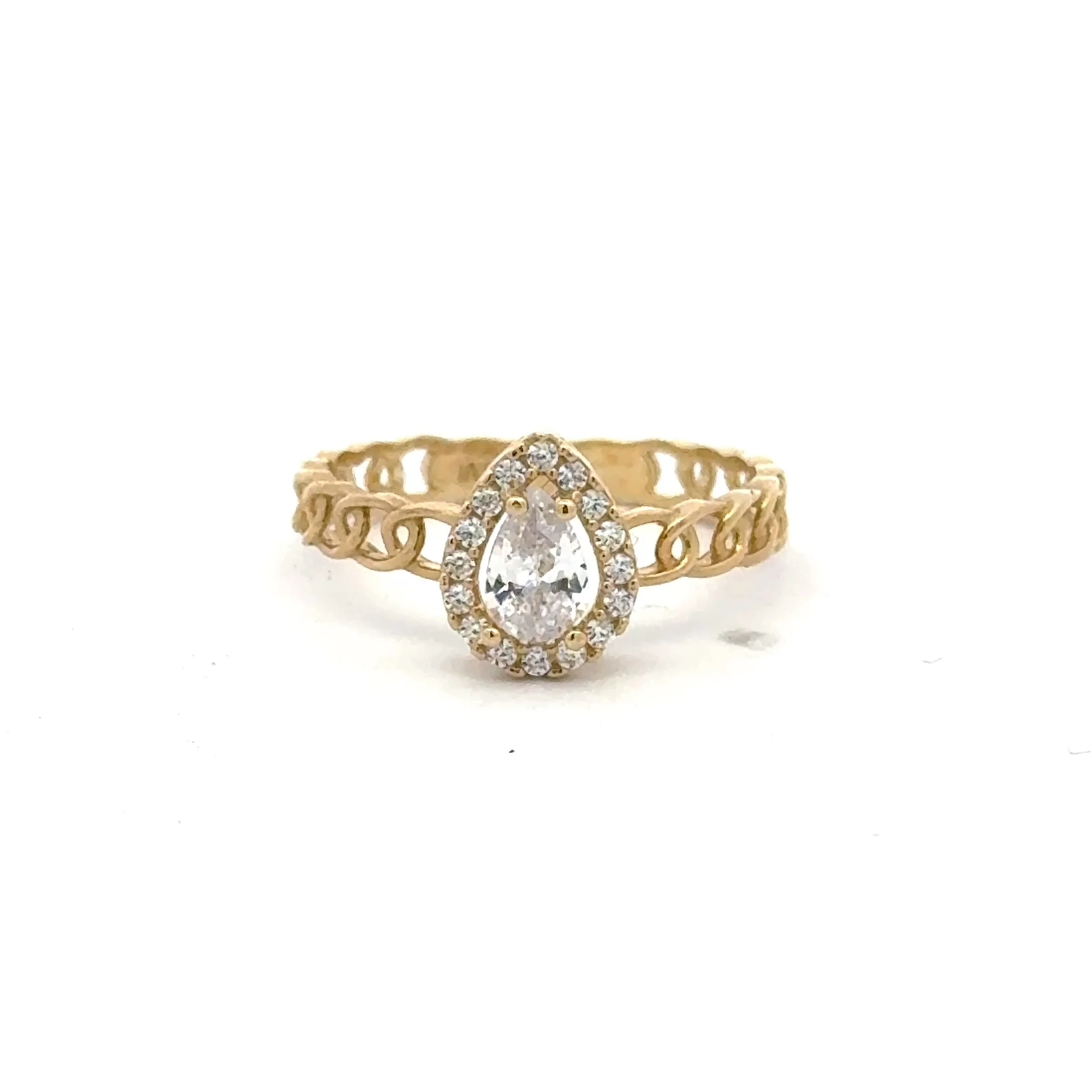 Ring Link Band Teardrop Stone and CZ 7 2.5mm 10K - Image 2