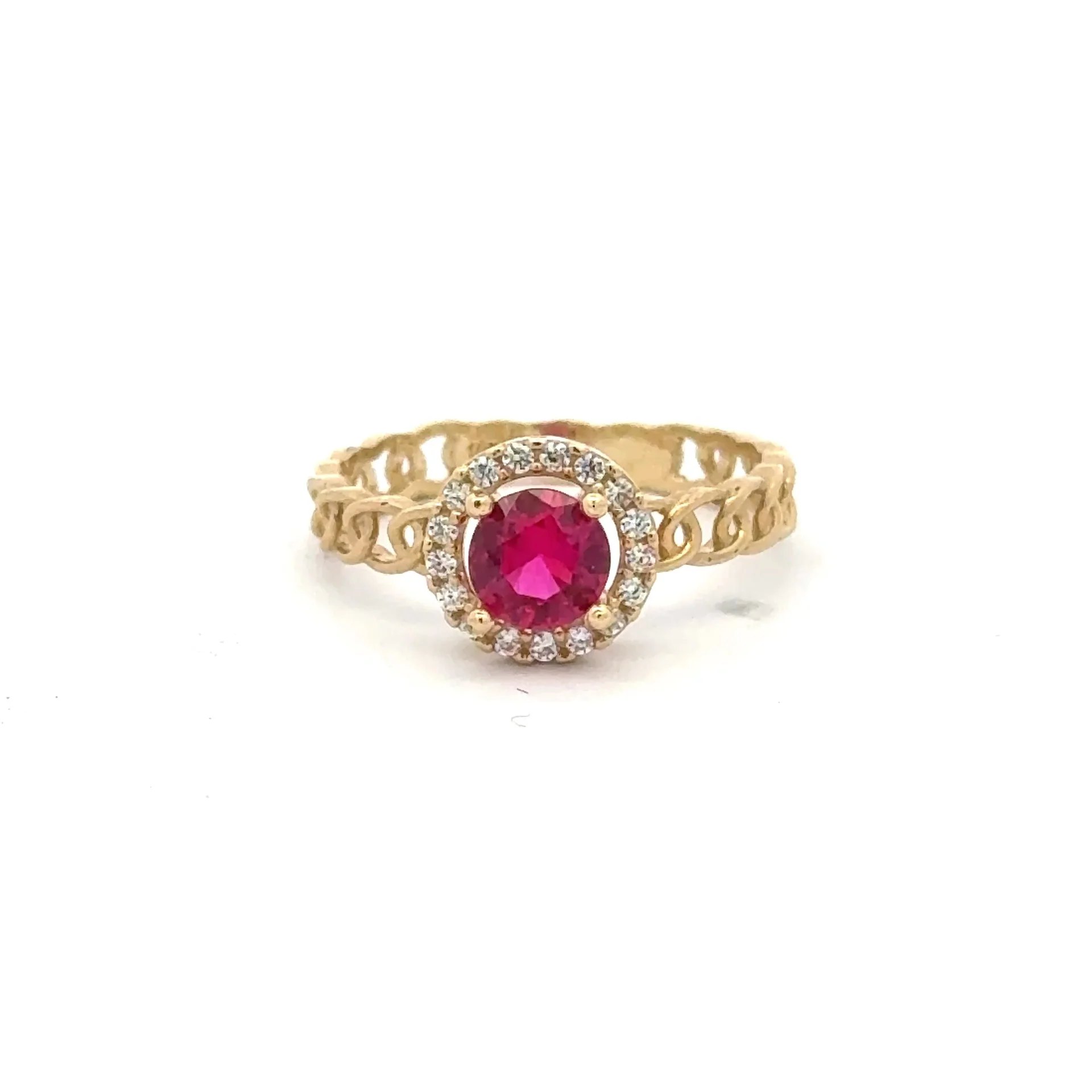 Ring Link Band Wine Round Stone and CZ 7 2.5mm 10K - Image 2