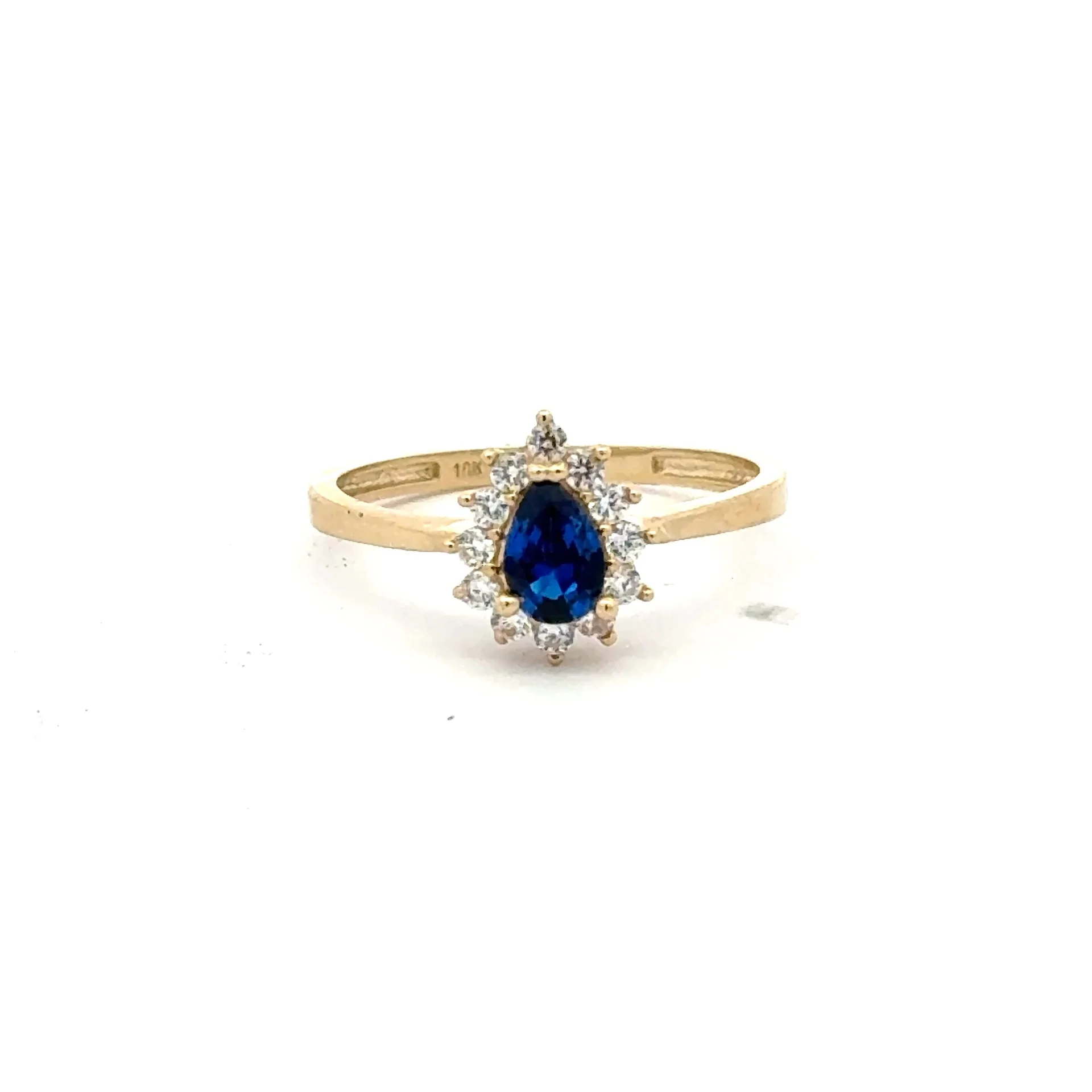 Ring Little Floral Women Royal Blue Teardrop Stone 7 1.5mm 10K - Image 3