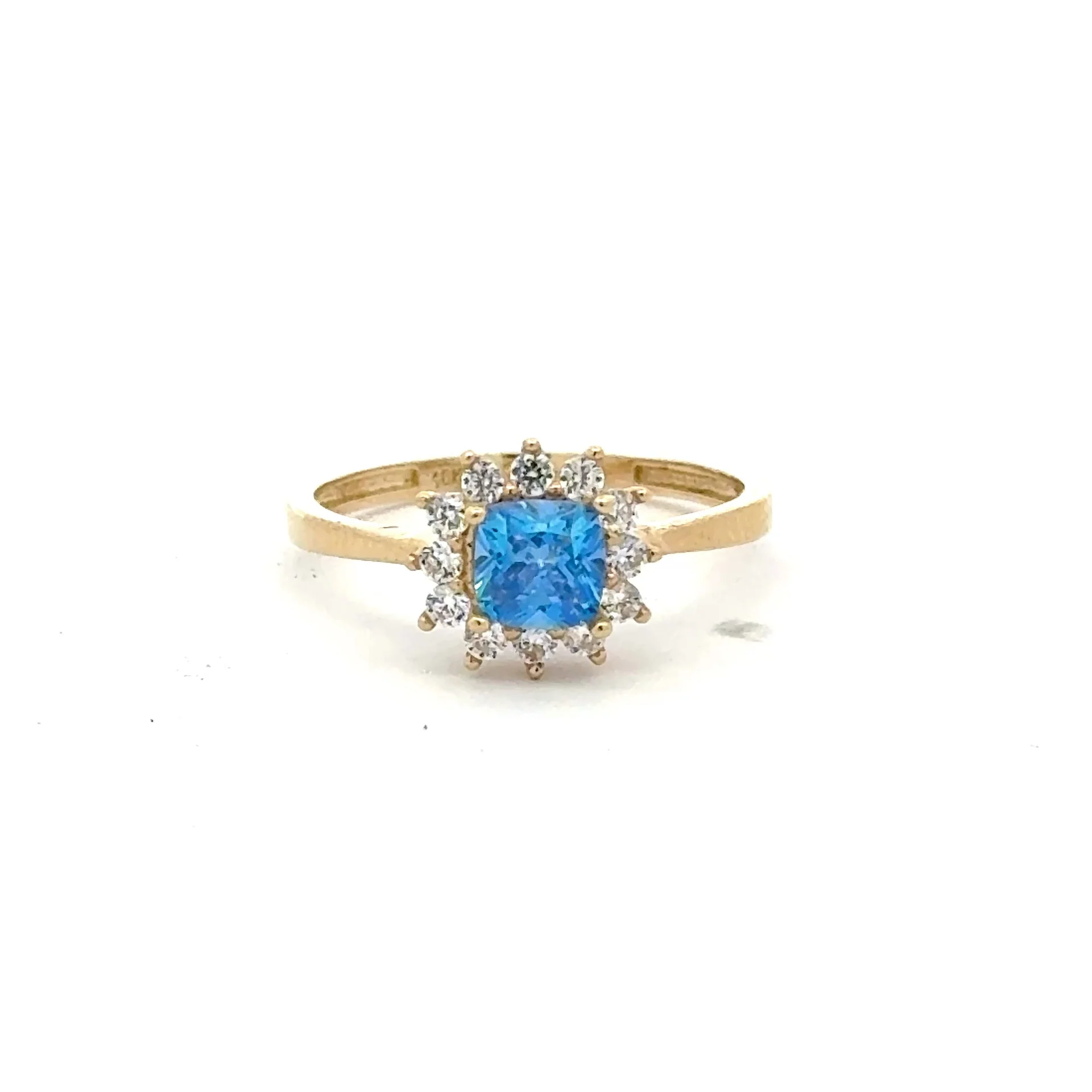 Ring Little Floral Women Sky Blue Square Stone 7 1.5mm 10K