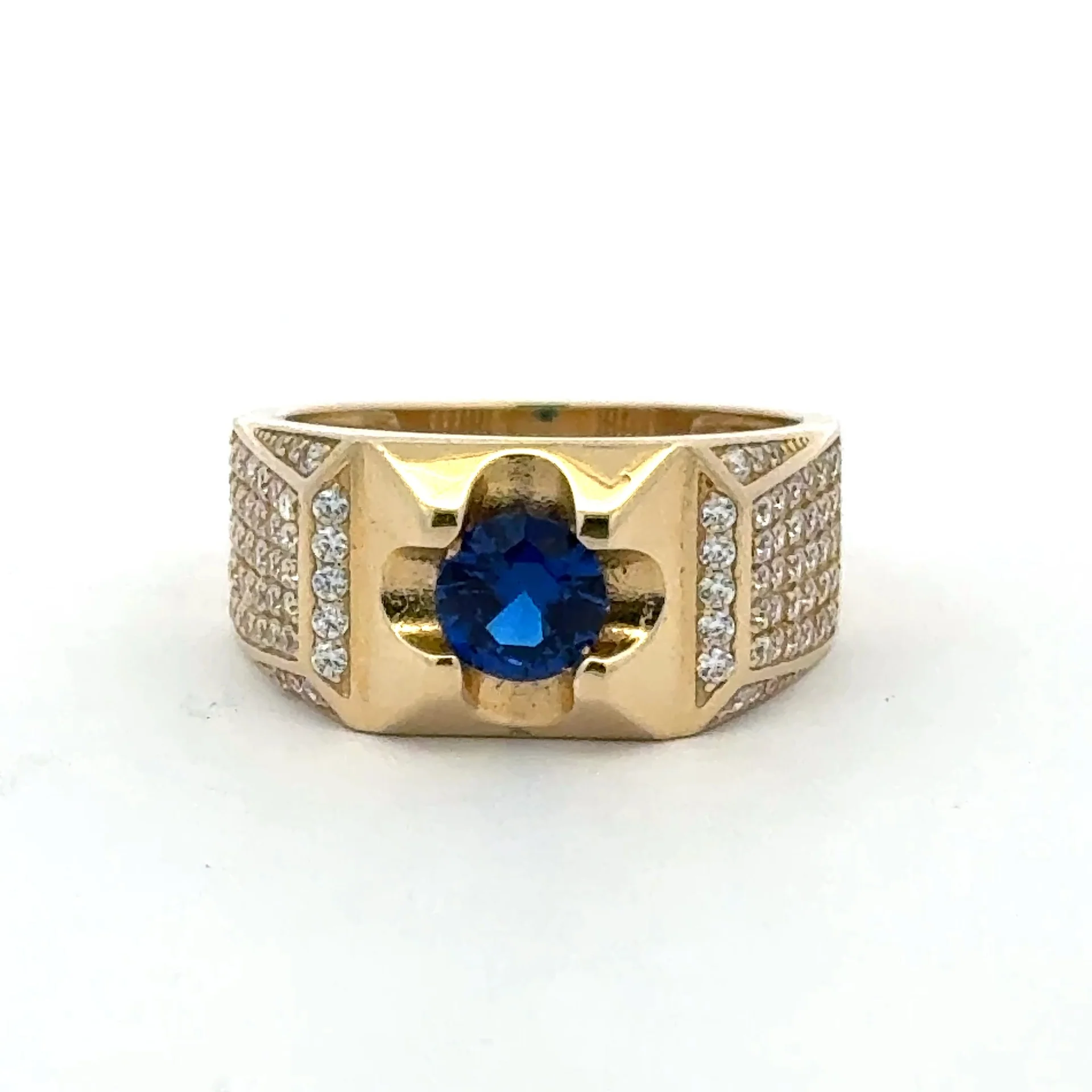Ring Men's Pavé & Wine Round Stone 10.5 5mm 10K