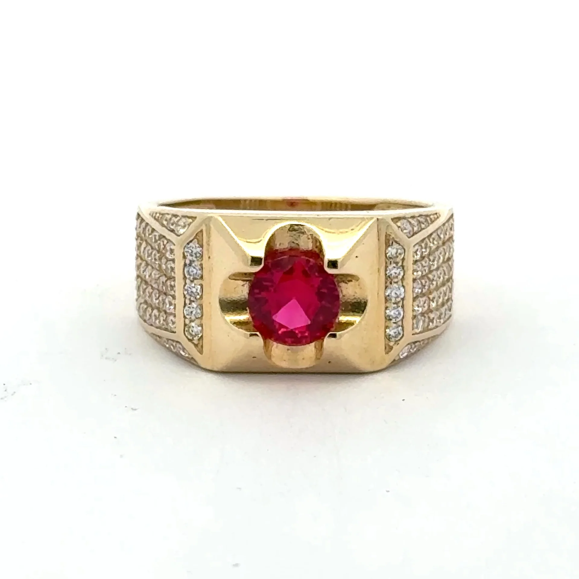 Ring Men's Pavé & Wine Round Stone 10.5 5mm 10K - Image 3