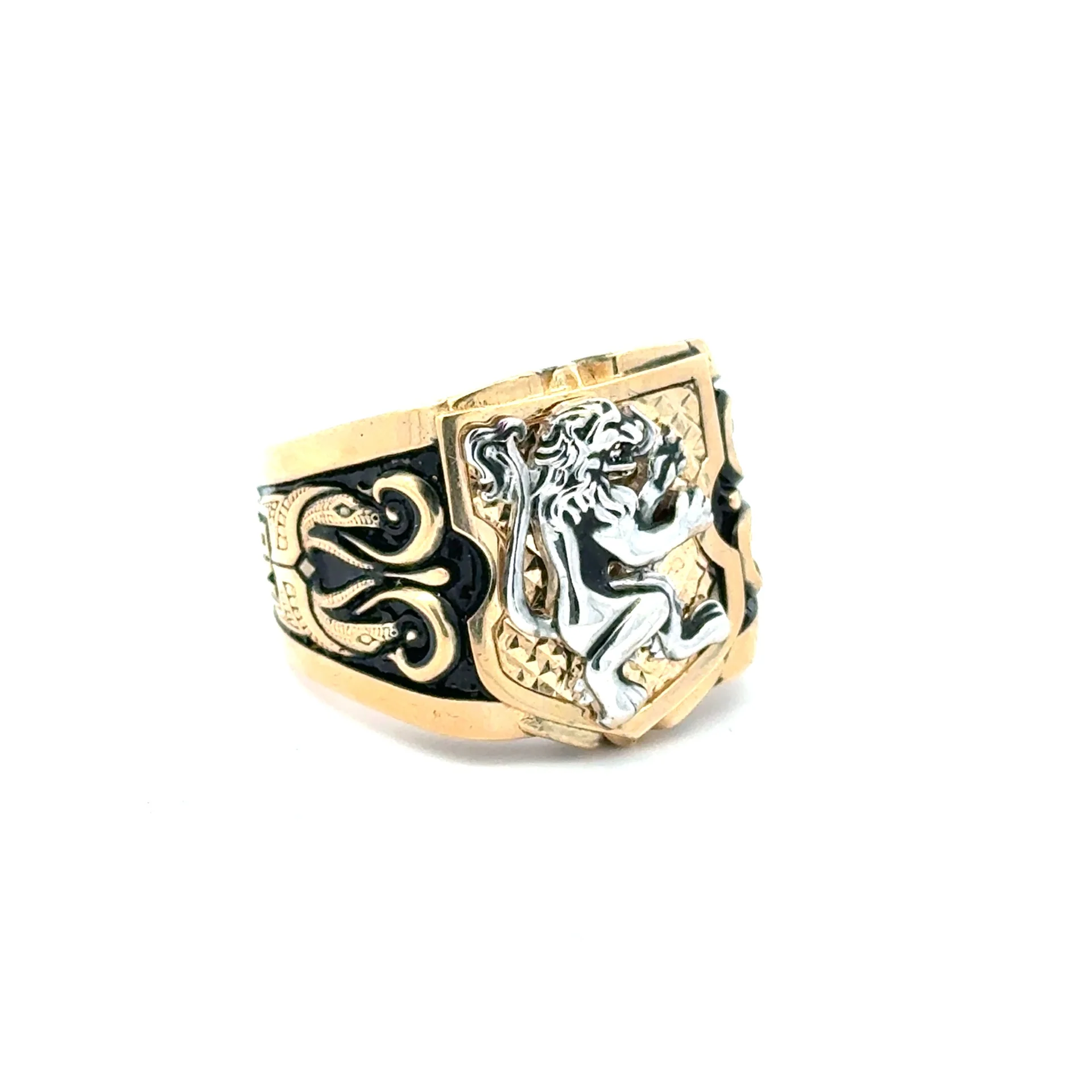Ring Snakes and Shield with Rampant Lion 11 9.5mm 10K - Image 2