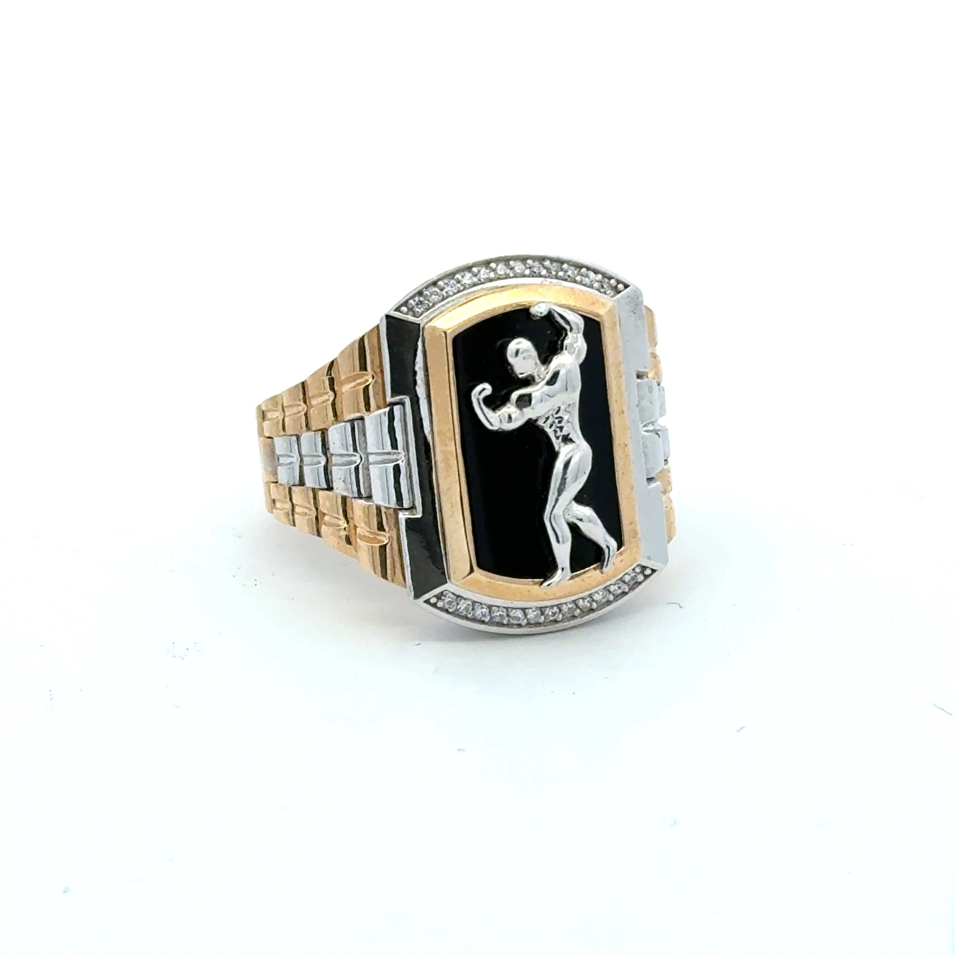Ring Two Tone Jubilee White Gold Bodybuilder with CZ 12.5 6mm 10K - Image 2