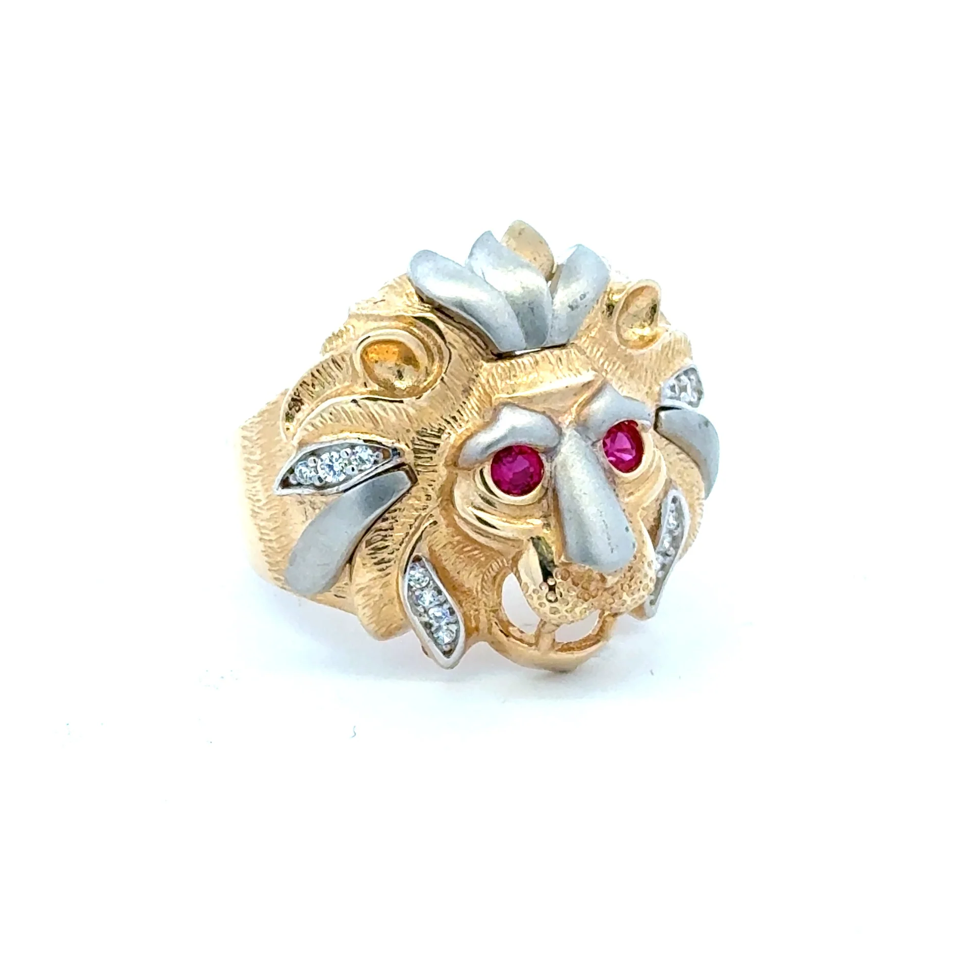 Ring Two Tone Red Eye Lion with CZ 10 5.5mm 10K - Image 2