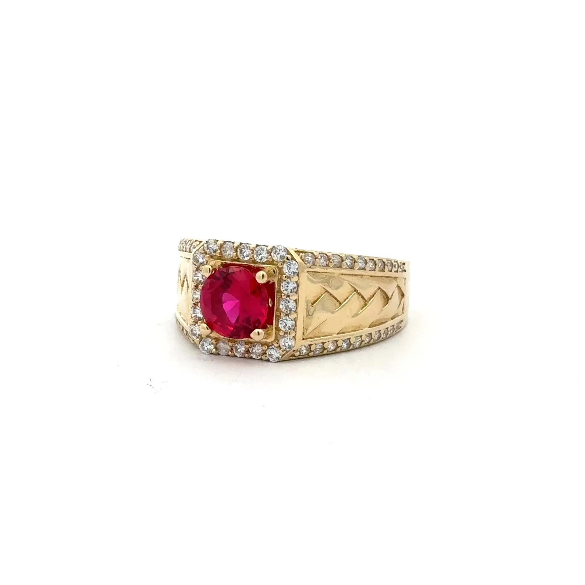 Ring Weave in DBL Ch-Set CZ & Halo Wine Round Stone 11 4mm 10K - Image 3