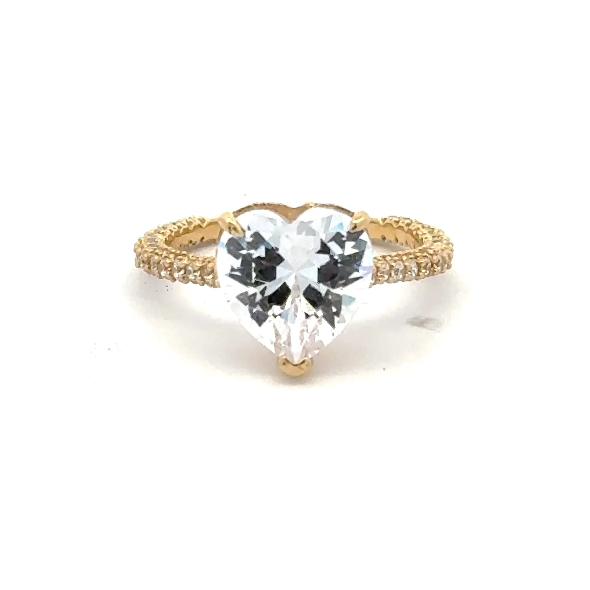 Ring Women CZ-Iced Band Heart Stone 7 1.5mm 10K