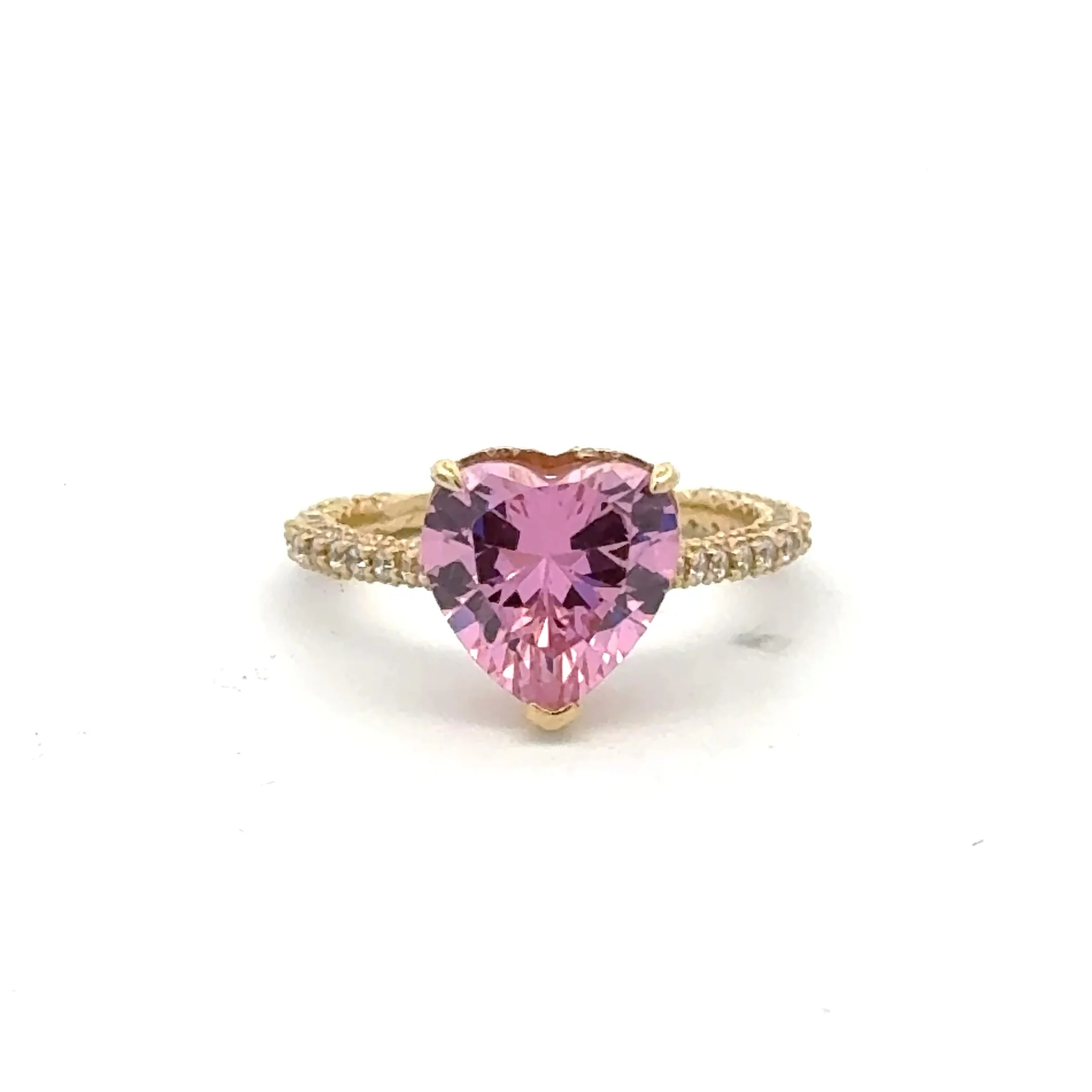 Ring Women CZ-Iced Band Rose Heart Stone 7 1.5mm 10K