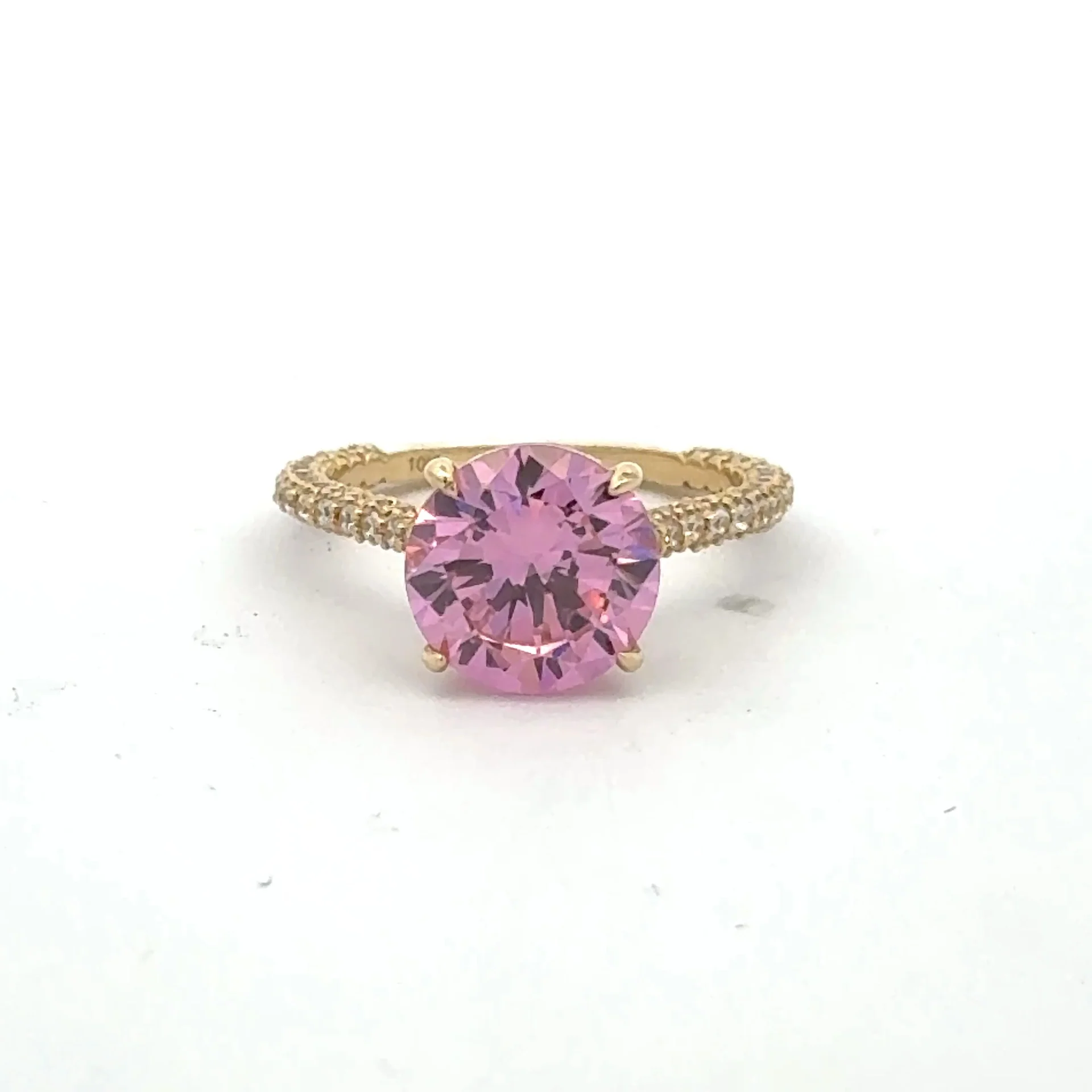 Ring Women CZ-Iced Band Rose Round Stone 6.5 1.5mm 10K
