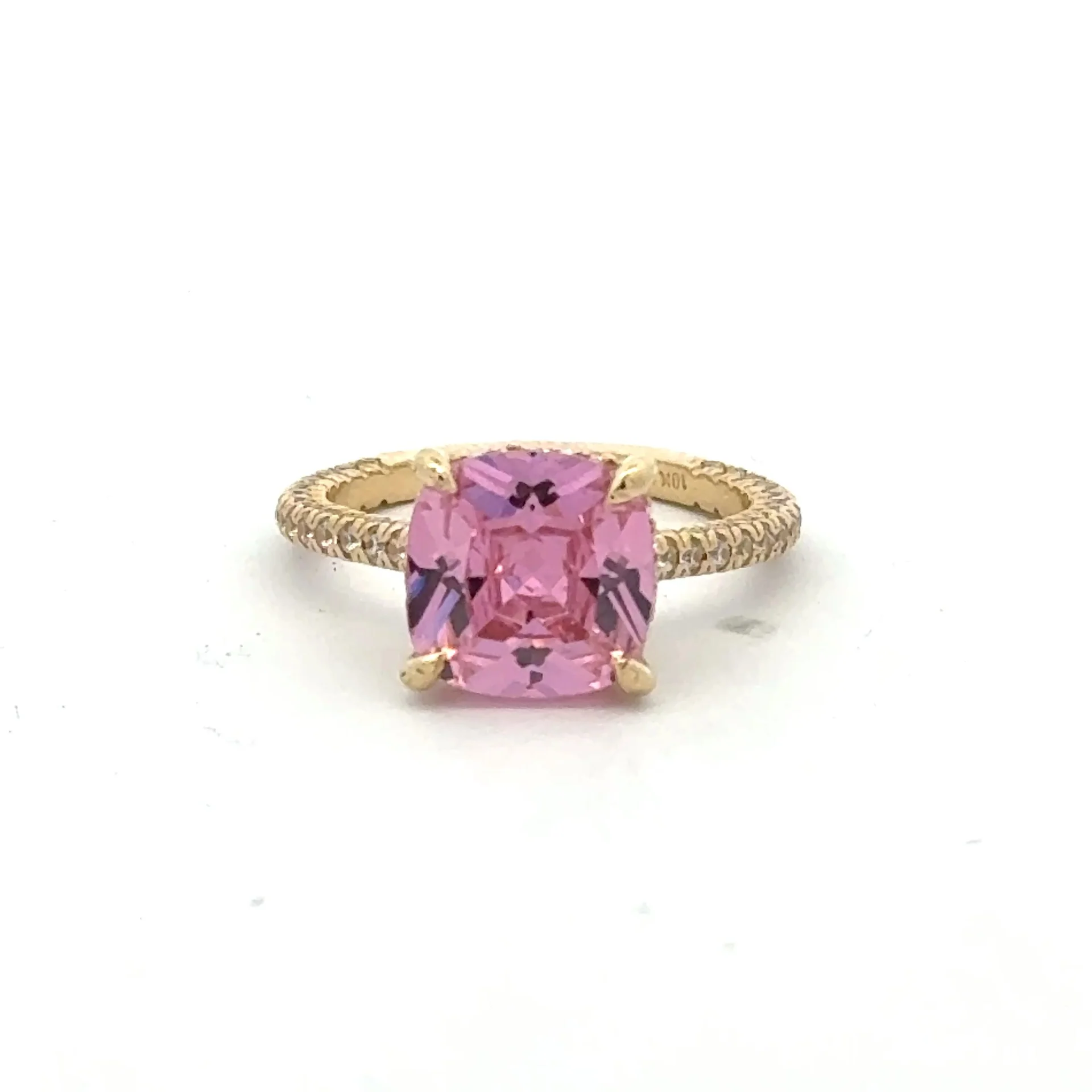 Ring Women CZ-Iced Band Rose Square Stone 6.5 2mm 10K - Image 3