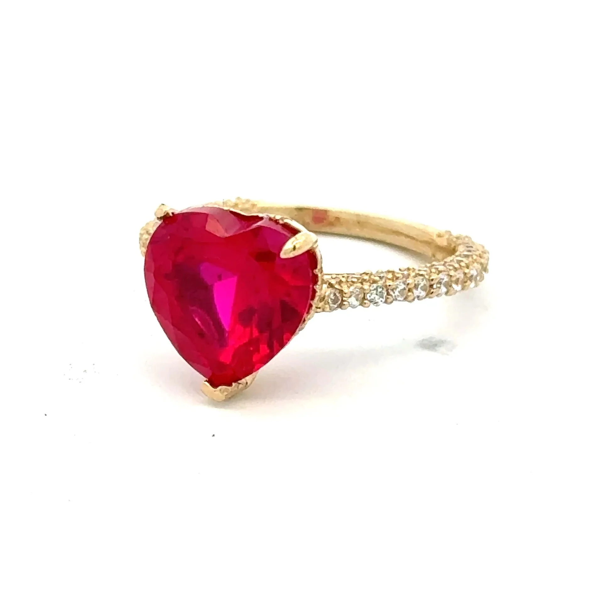 Ring Women CZ-Iced Band Wine Heart Stone 7 1.5mm 10K - Image 3