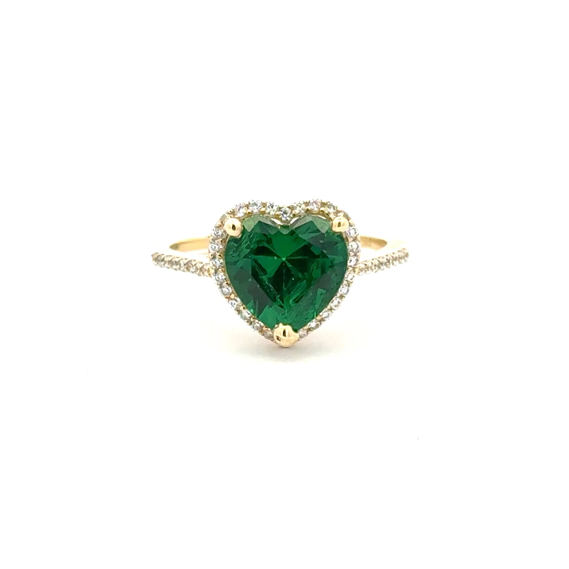 Ring Women Green Heart Stone and CZ 7 1mm 10K - Image 3