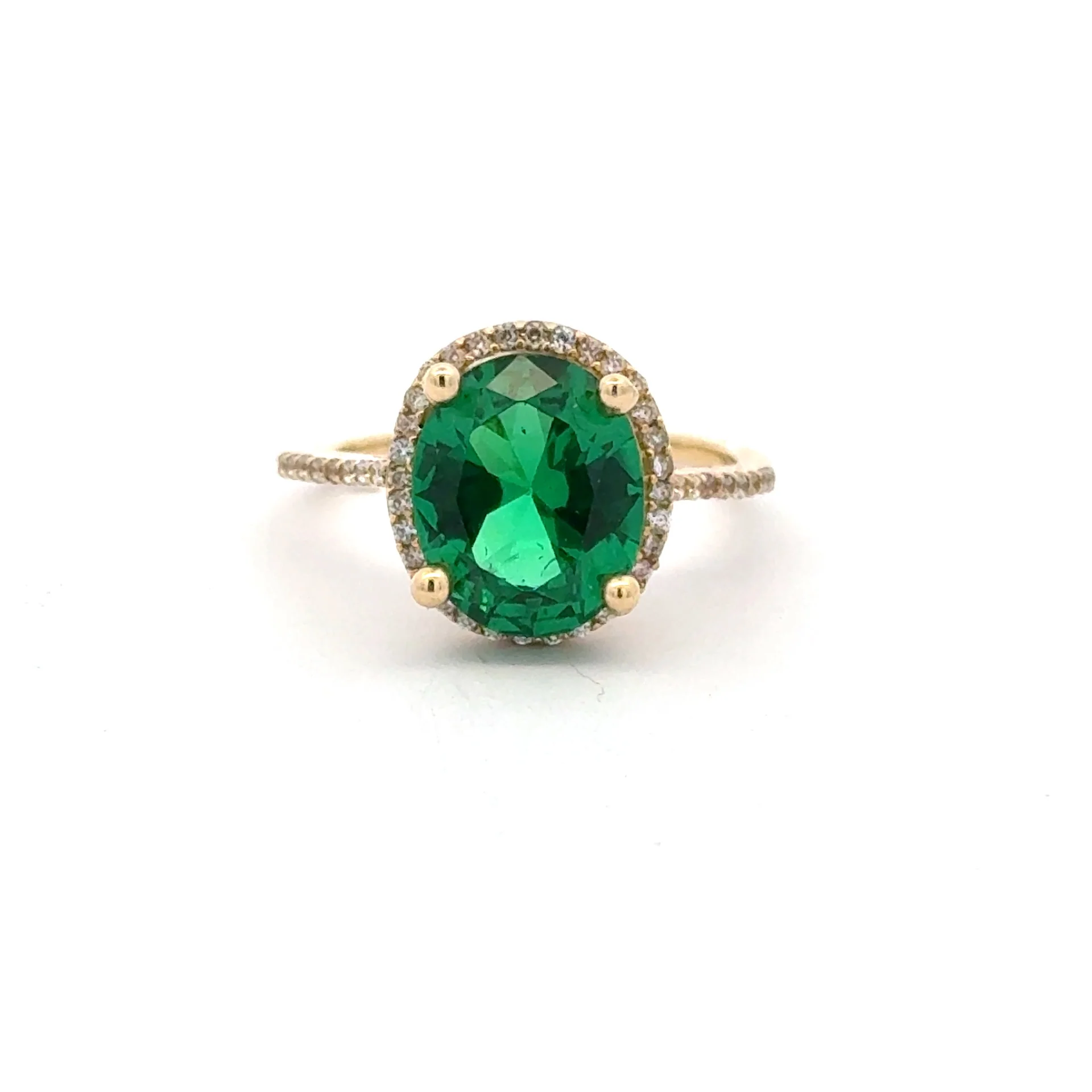 Ring Women Green Oval Stone and CZ 7 1mm 10K - Image 3
