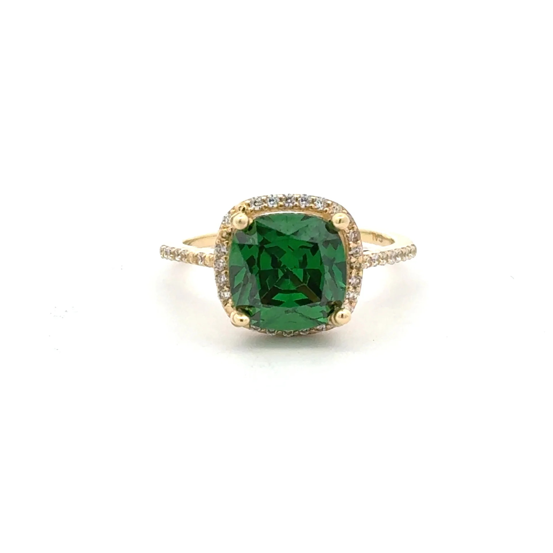 Ring Women Green Square Stone and CZ 6.5 1.5mm 10K - Image 3
