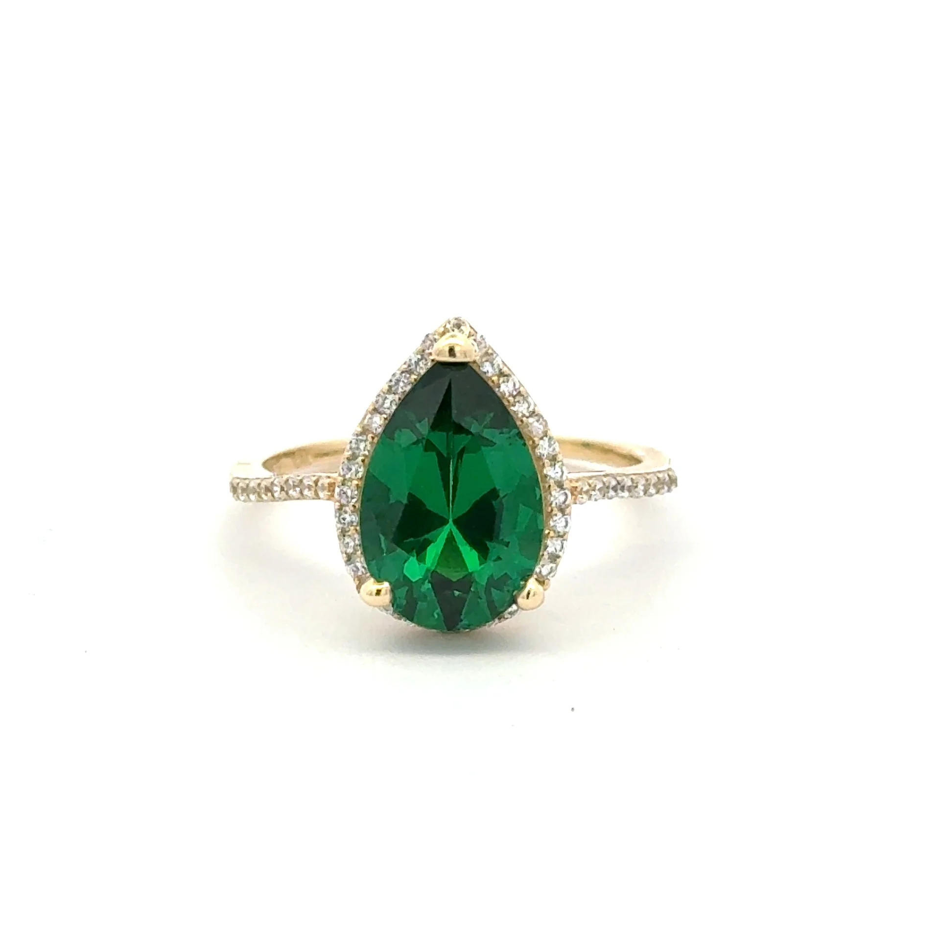 Ring Women Green Teardrop Stone and CZ 6.5 1.5mm 10K