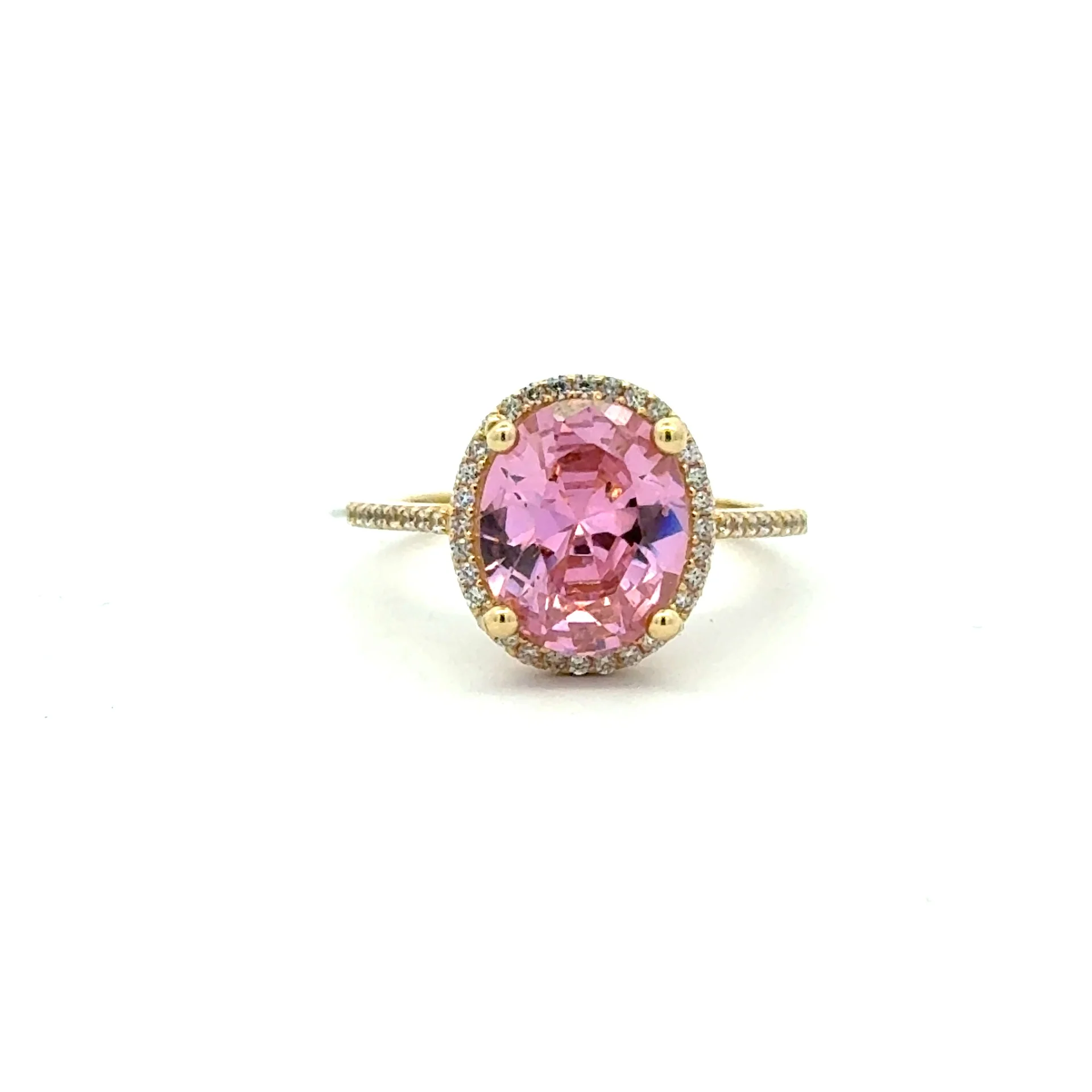 Ring Women Rose Oval Stone and CZ 7 1.5mm 10K - Image 2
