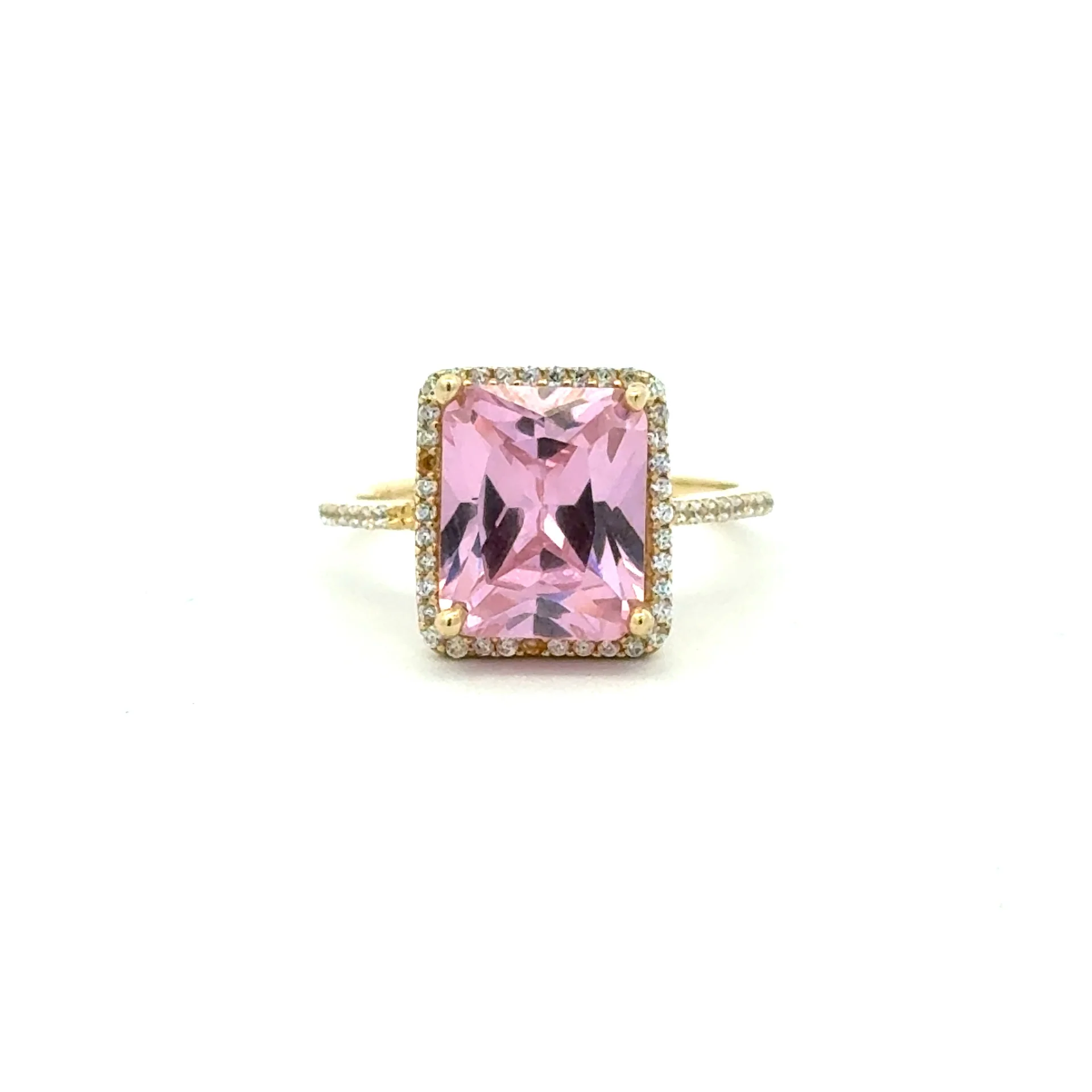 Ring Women Rose Rect Stone and CZ 7.5 1mm 10K
