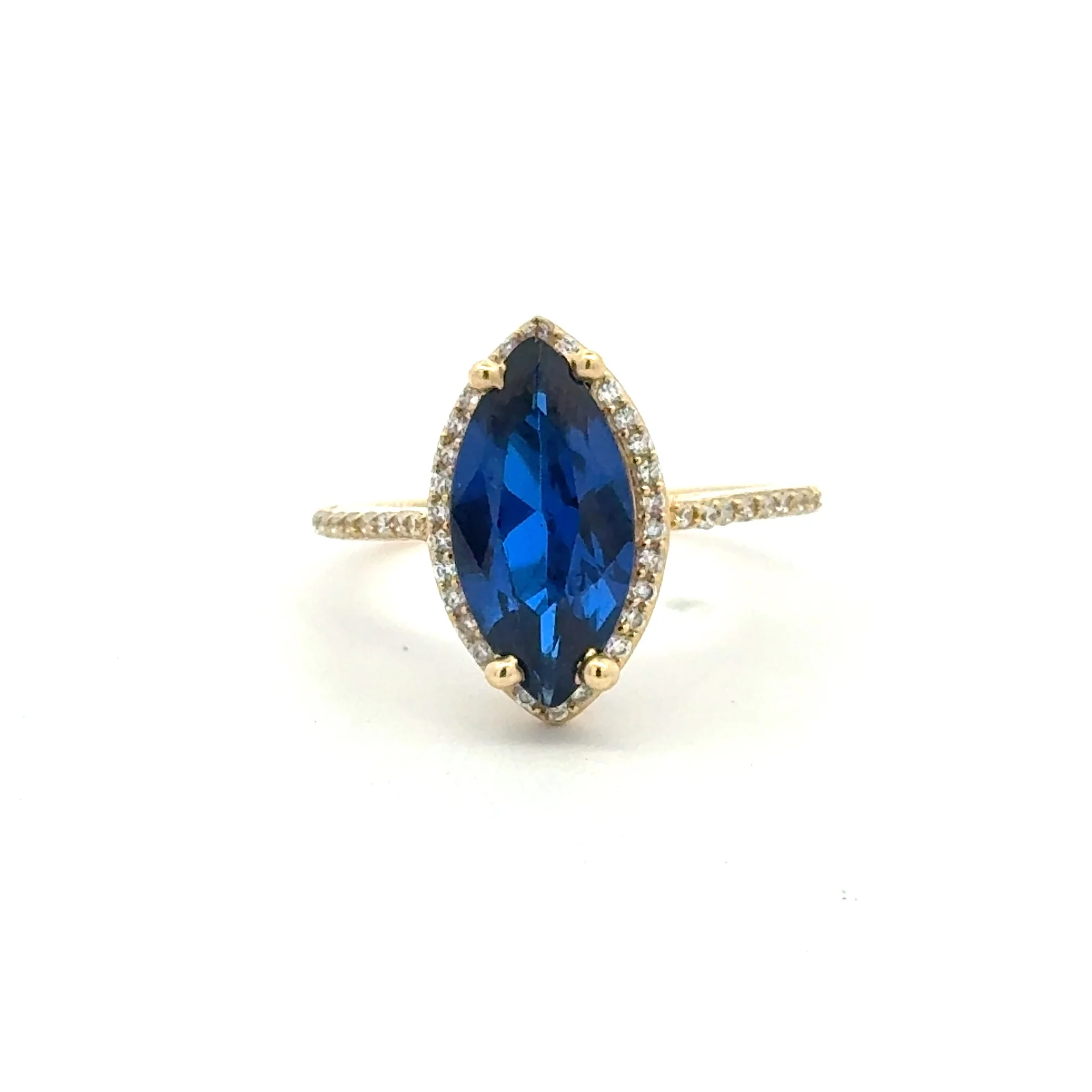 Ring Women Royal Blue Cat Eye Stone and CZ 7 1.5mm 10K - Image 3