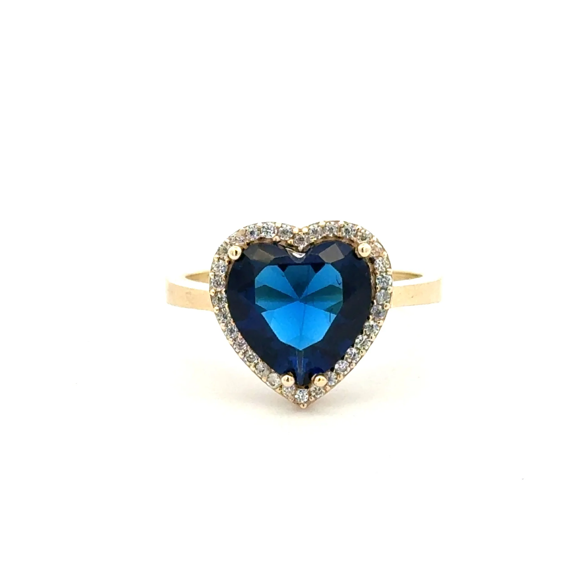 Ring Women Royal Blue Heart Stone and CZ 7.5 2mm 10K