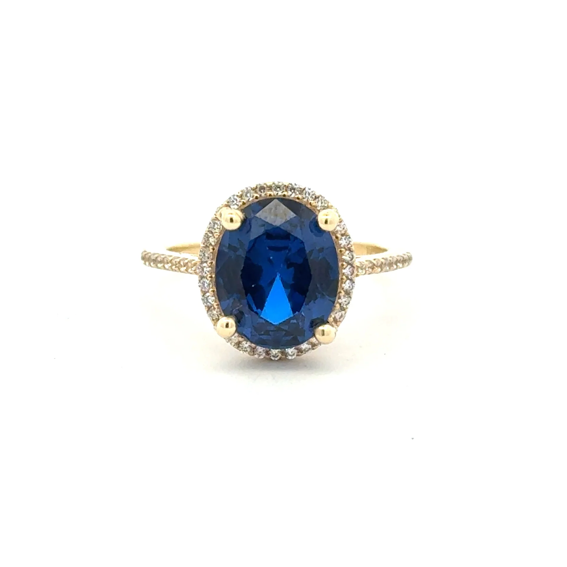 Ring Women Royal Blue Oval Stone and CZ 6.5 1.5mm 10K