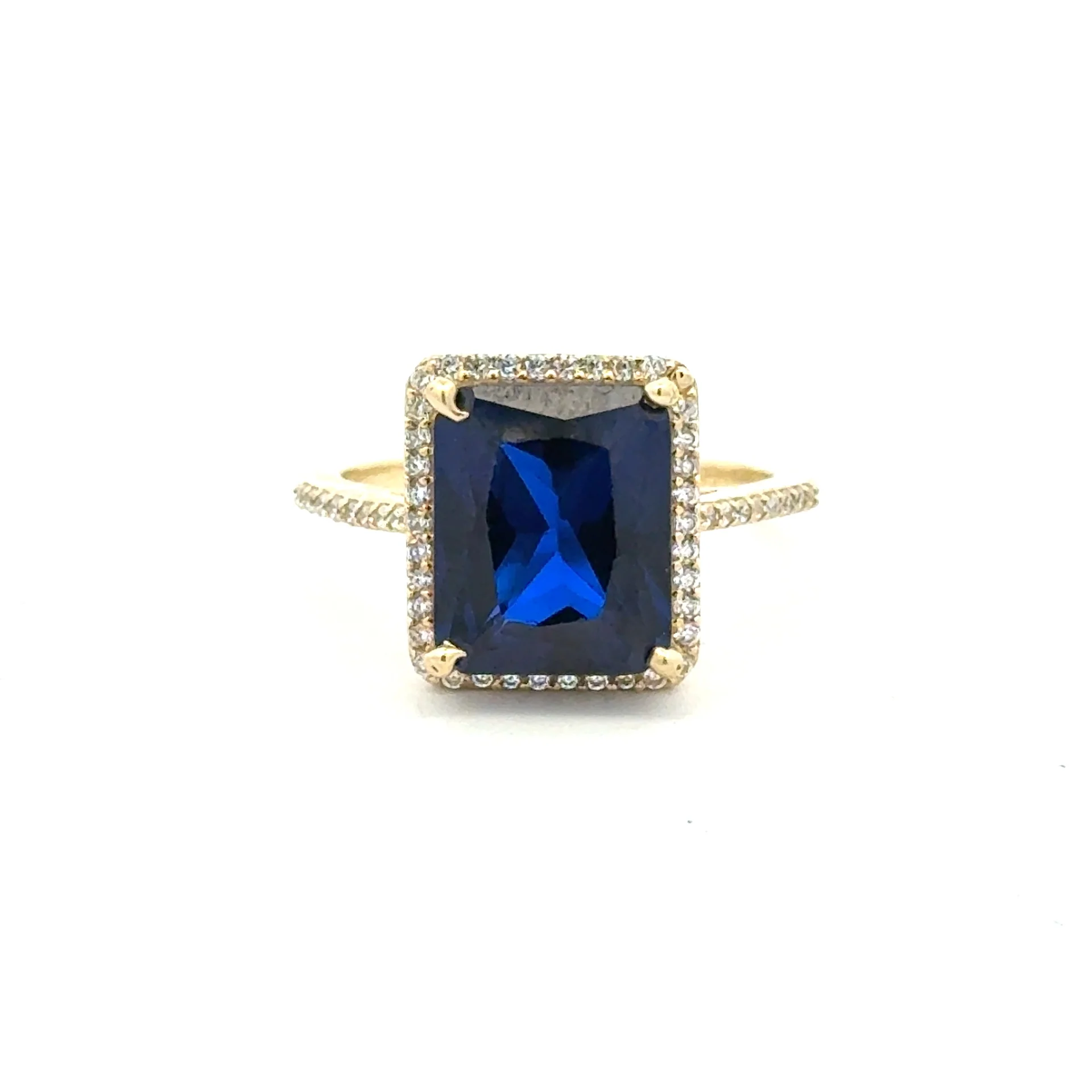 Ring Women Royal Blue Rect Stone and CZ 7 1.5mm 10K - Image 3