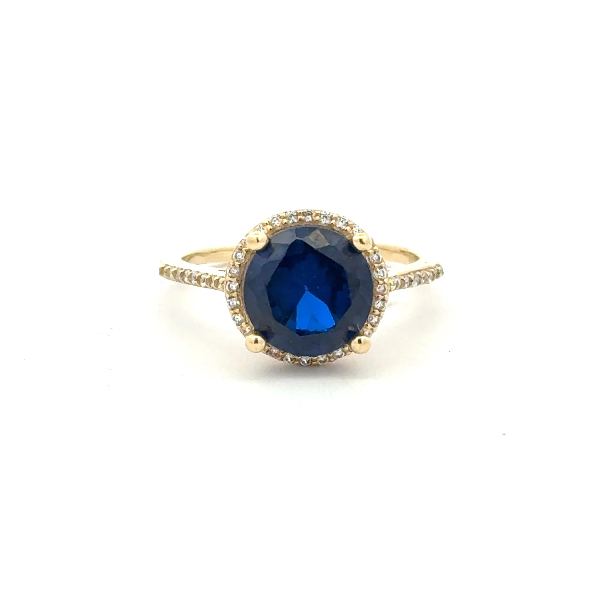 Ring Women Royal Blue Round Stone and CZ 7 1.5mm 10K - Image 3