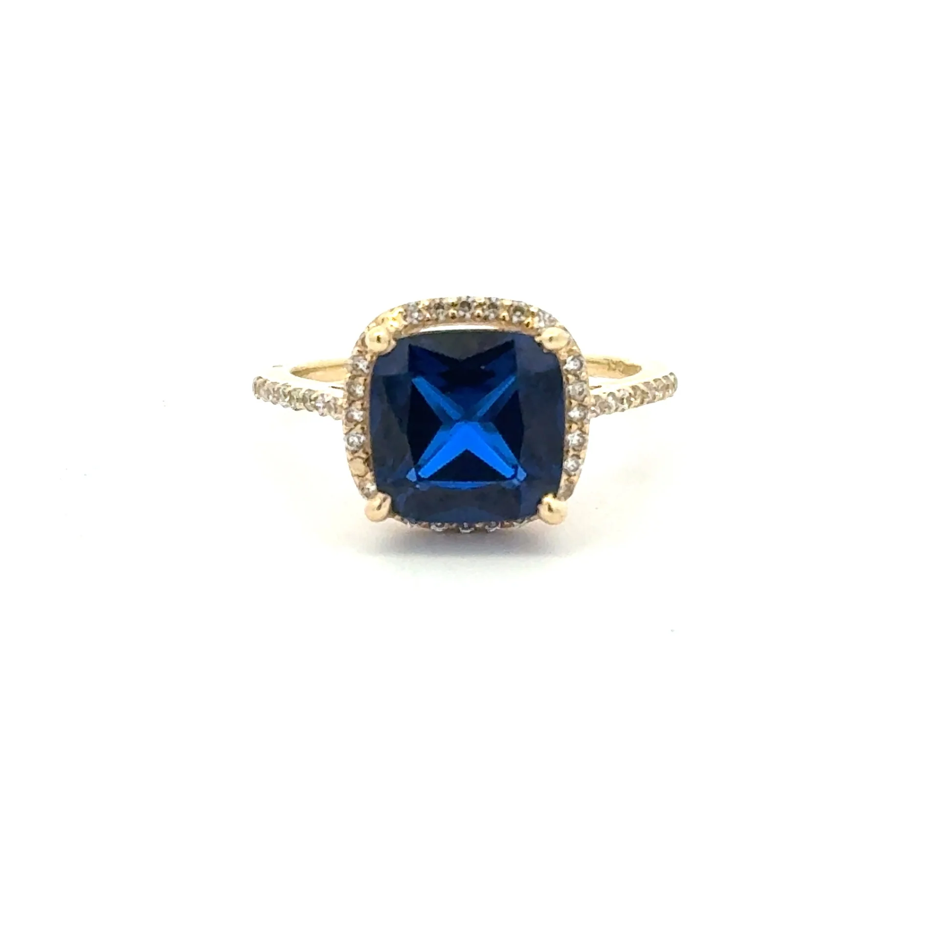 Ring Women Royal Blue Square Stone and CZ 7 1mm 10K