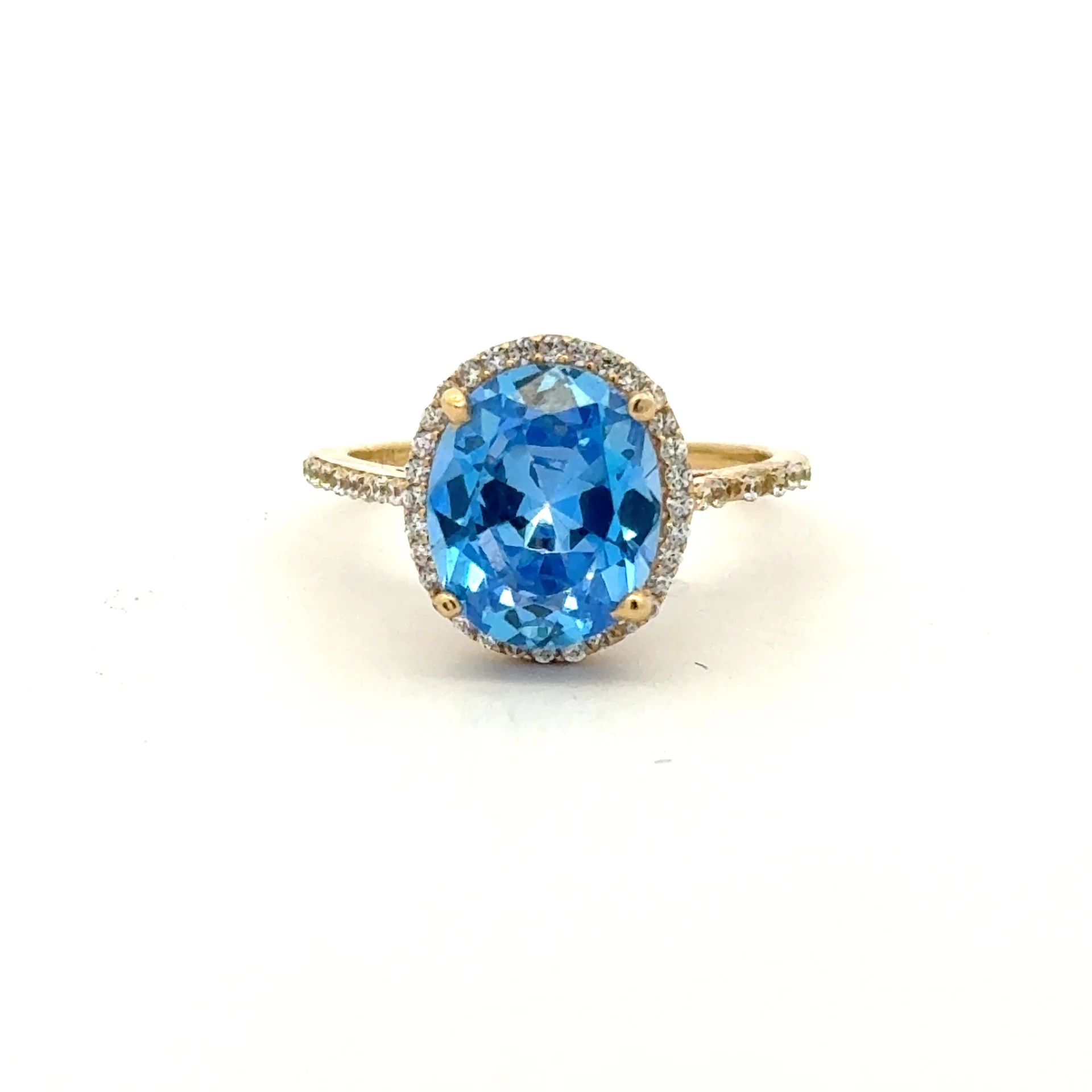 Ring Women Sky Blue Oval Stone and CZ 7 1mm 10K - Image 2