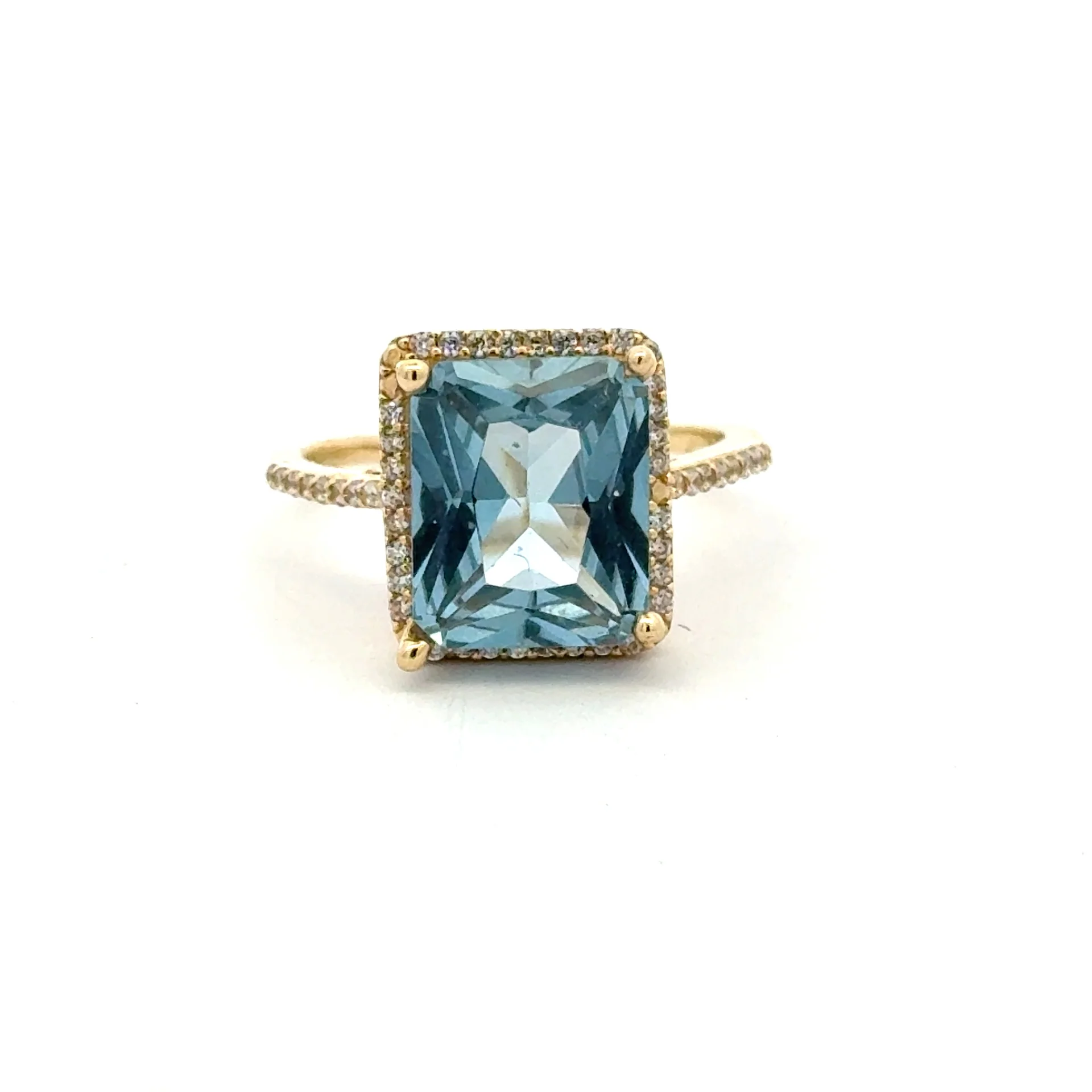 Ring Women Sky Blue Rect Stone and CZ 7 1.5mm 10K