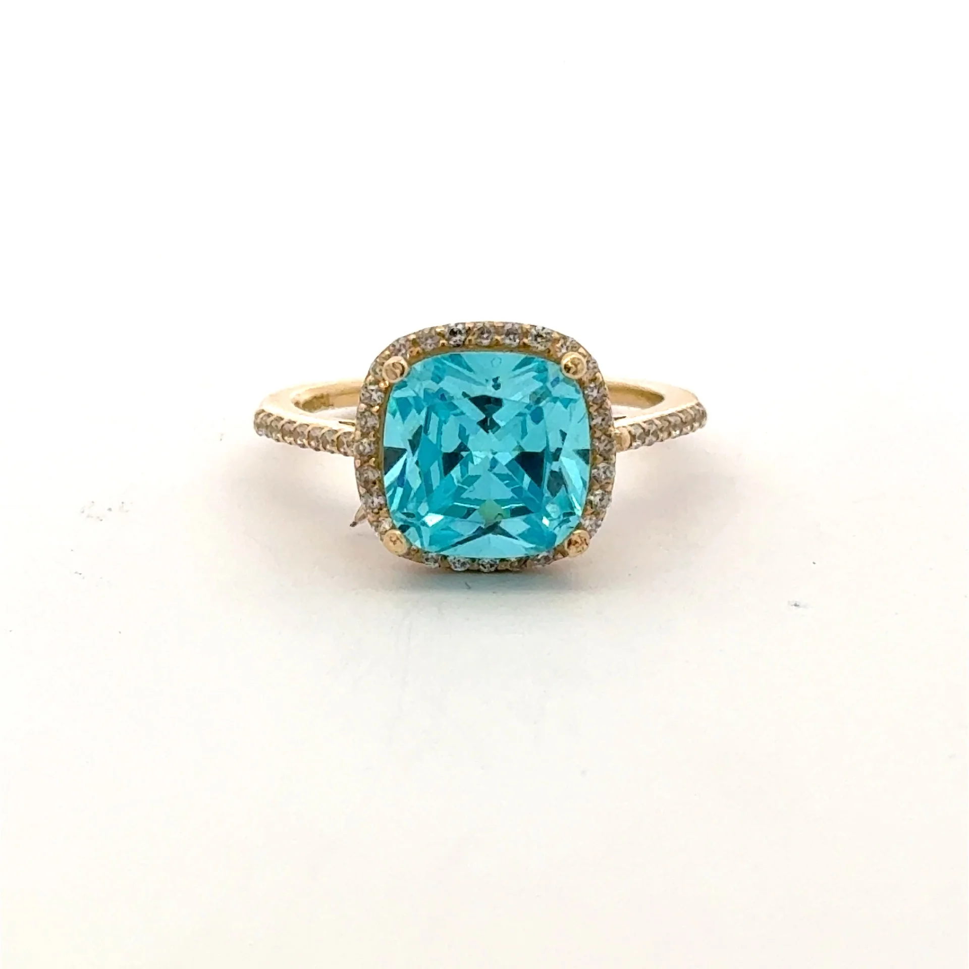 Ring Women Sky Blue Square Stone and CZ 6.5 1.5mm 10K - Image 2