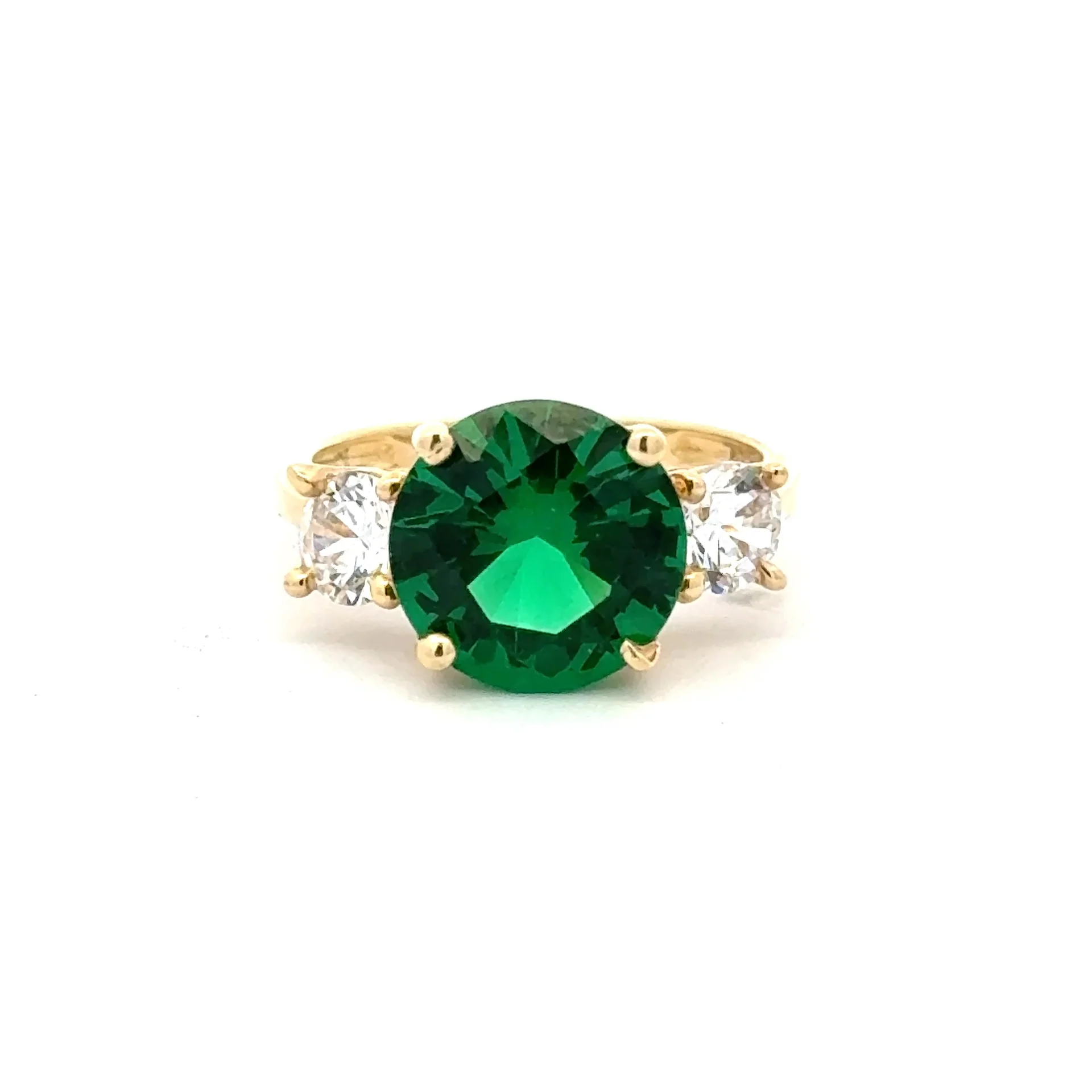 Ring Women Trio Green Round Stone 7 2.5mm 10K