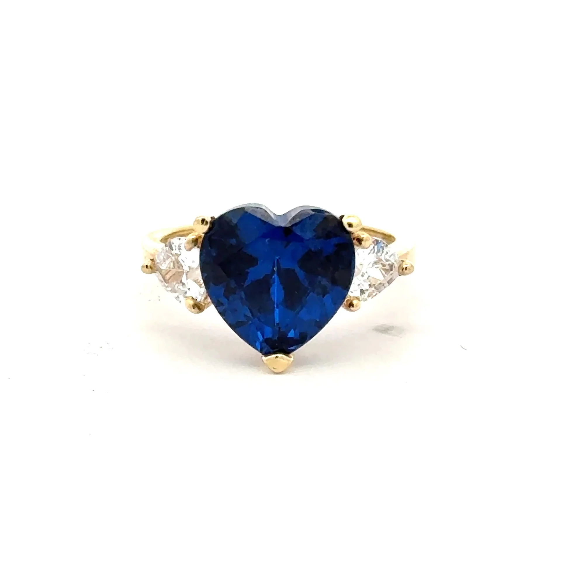 Ring Women Trio Royal Blue Heart Stone 7 2.5mm 10K