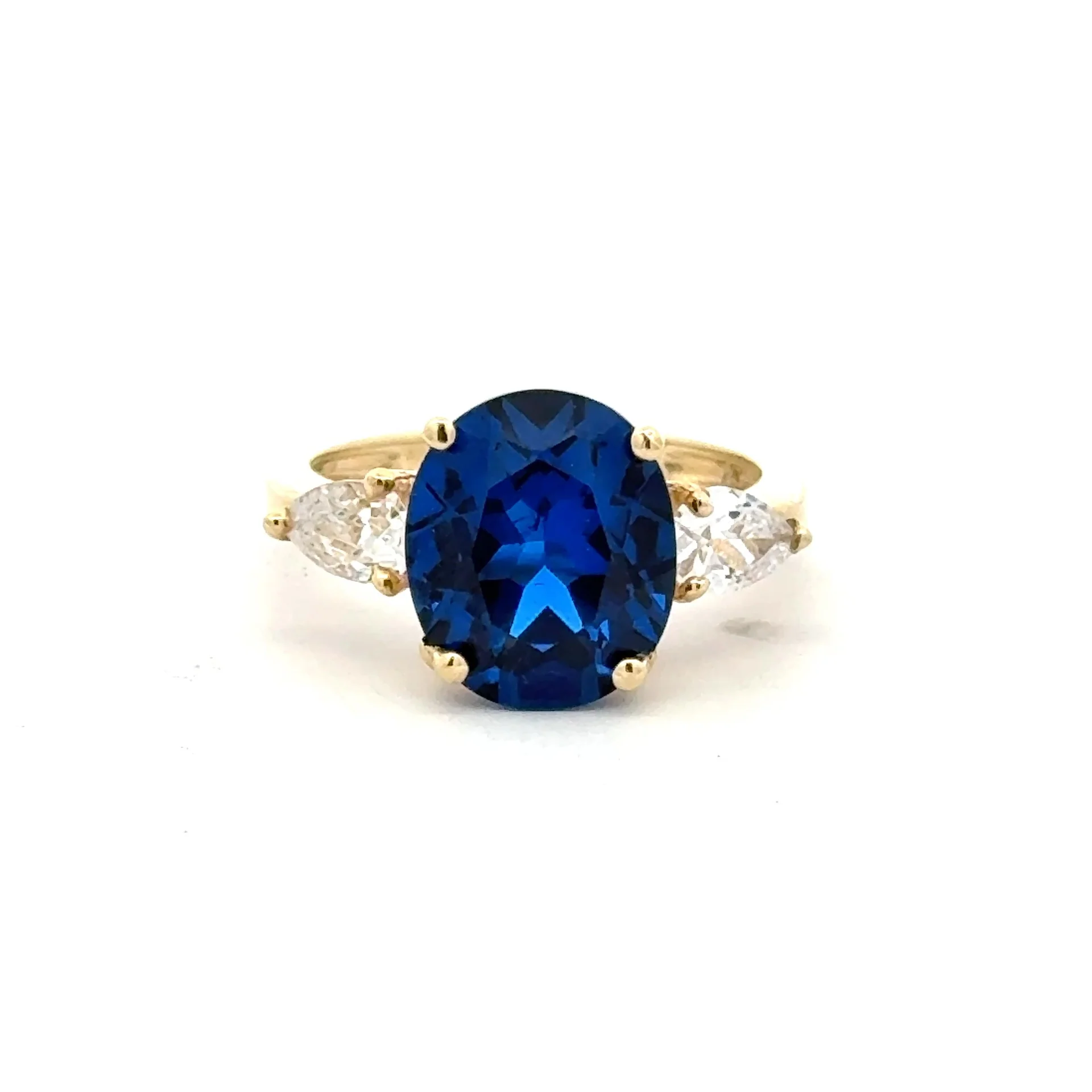 Ring Women Trio Royal Blue Oval Stone 7 2.5mm 10K