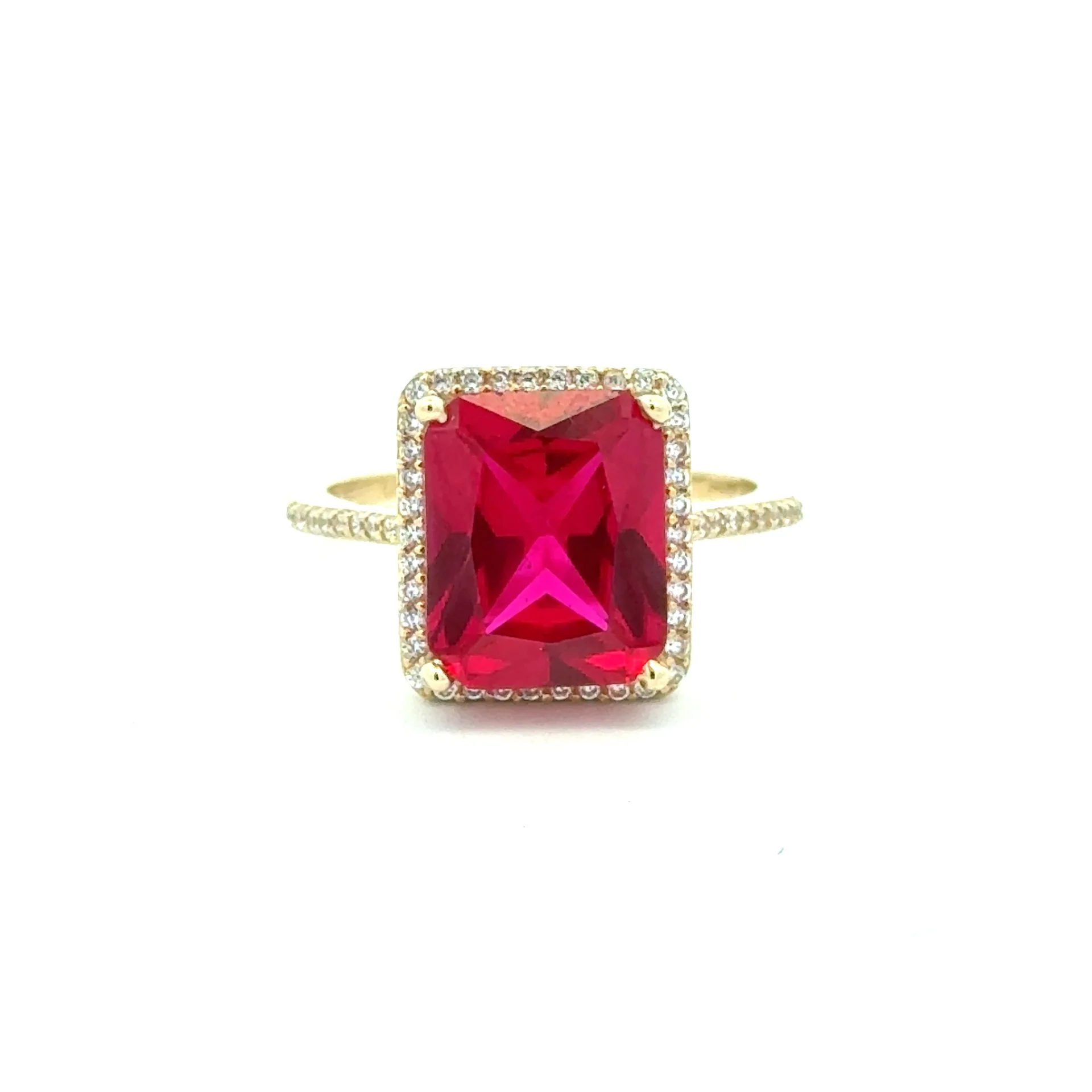 Ring Women Wine Rect Stone and CZ 7 1.5mm 10K