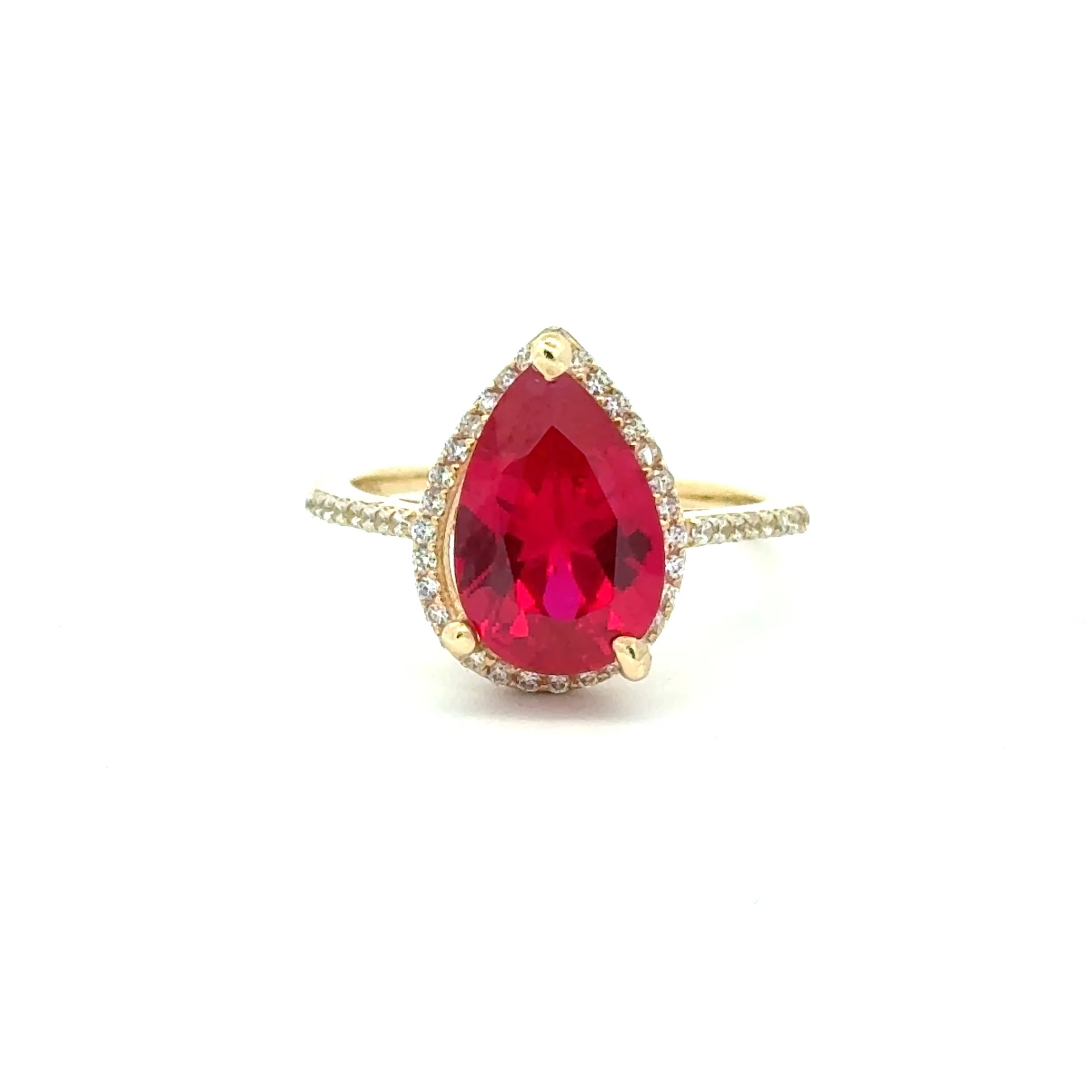Ring Women Wine Teardrop Stone and CZ 6.5 1mm 10K