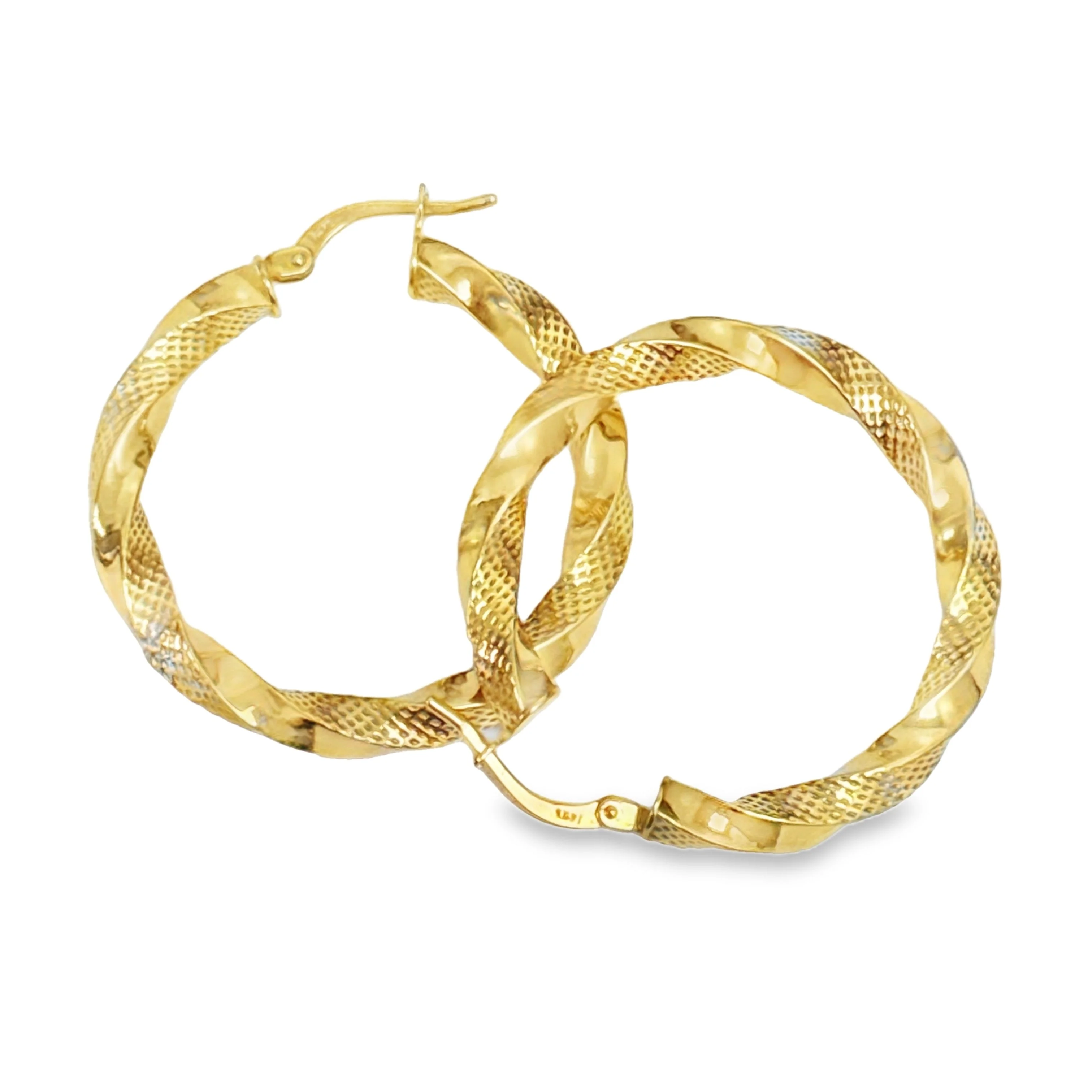 Twisted Yellow Gold Hoop Earrings 14k